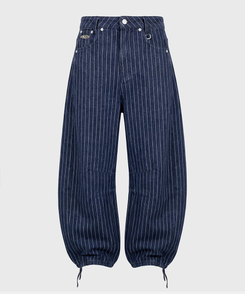 0519 Shinchiback Curved Pants - Blue/Striped - 0519 신치백 커브드 팬츠 - 블루/스트라이프