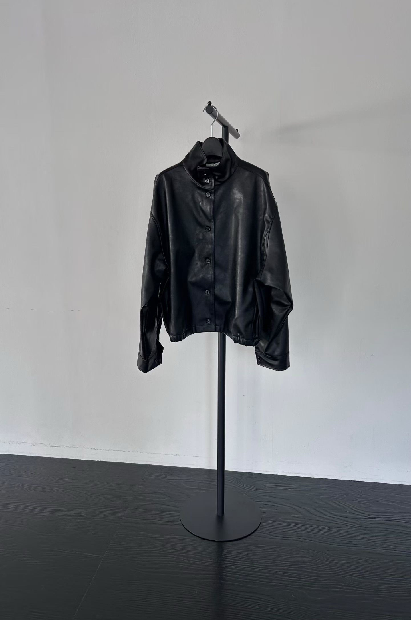 Noir High-Collar Faux Leather Jacket #jk32