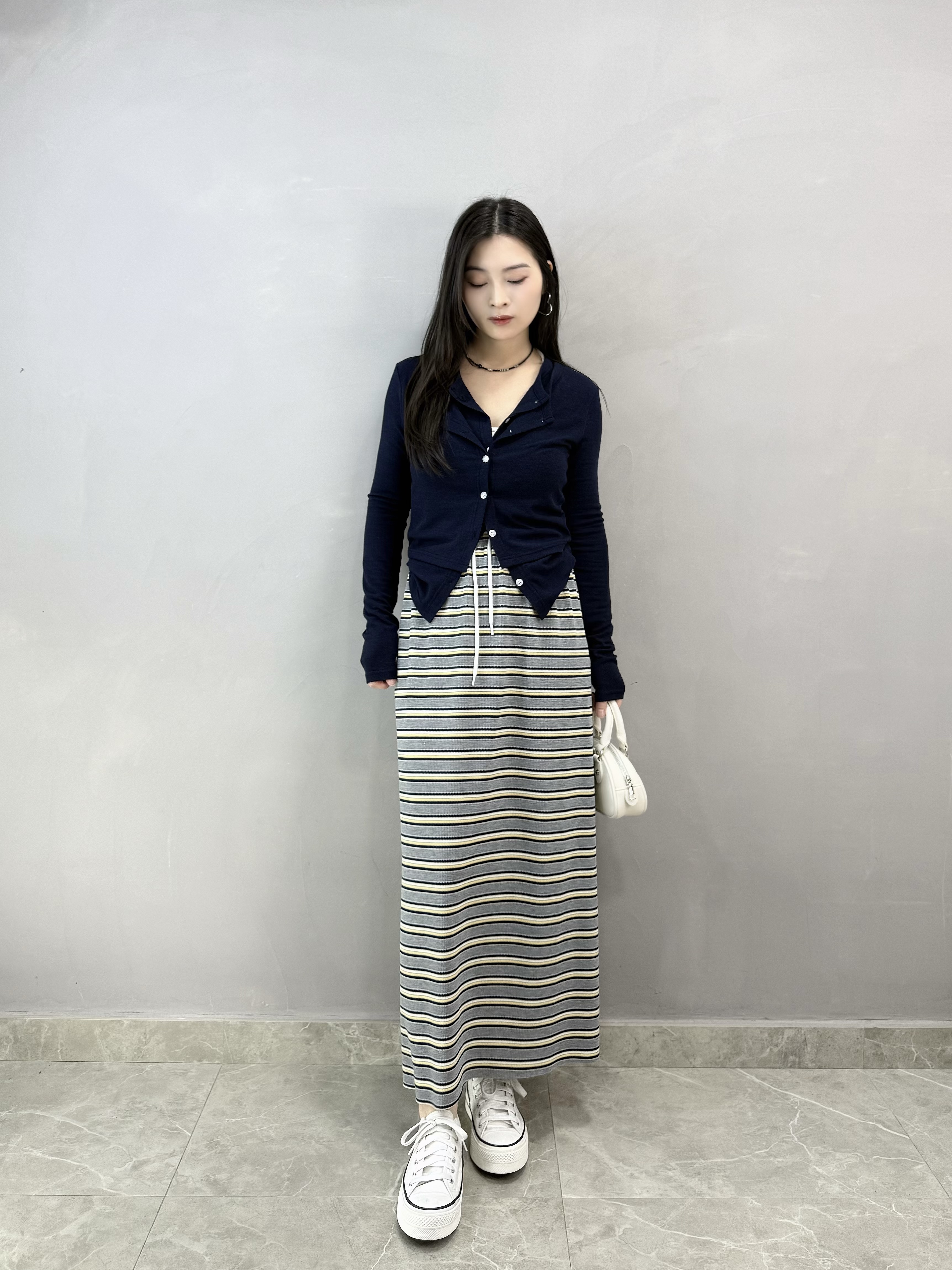 J66 拼色橫間棉裙