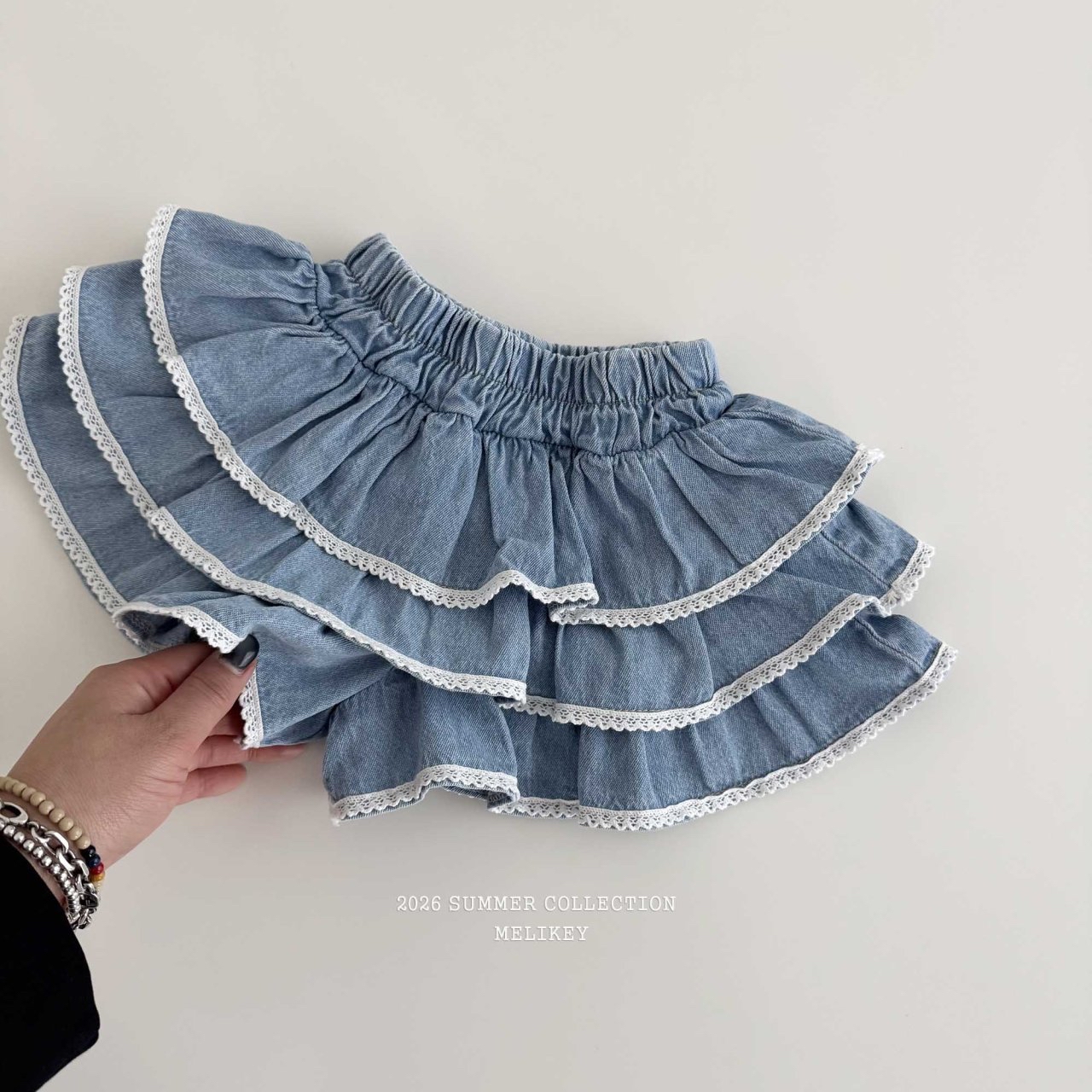 Lace Denim Tiered Skirt