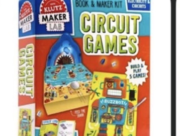 Circuit Games.KLUTZ MAKER LAB: ELECTRICITY & CIRCUITS 副標題是：BUILD & PLAY 5 GAMES! 內含FEED THE SHARK、SPACE LOOP、OPERATE ON BUZZBOT等遊戲。