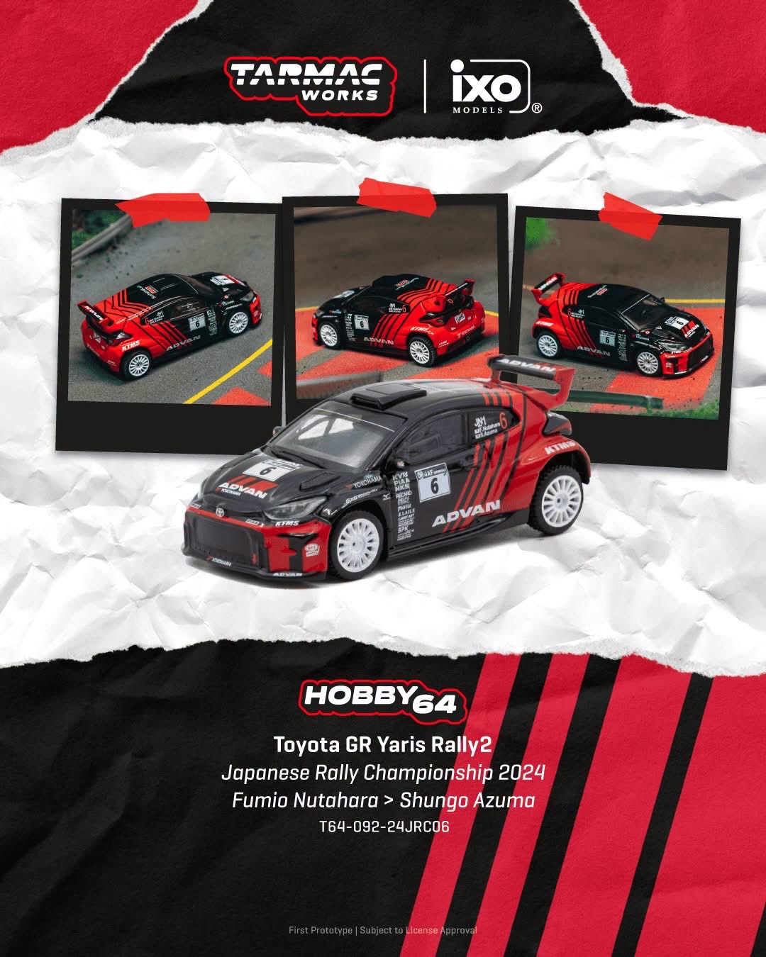 (預訂 Pre Order) Tarmac Works  ( T64-092-24JRC06 ) Toyota GR Yaris Rally2 Japanese Rally Championship 2024 Fumio Nutahara / Shungo Azuma