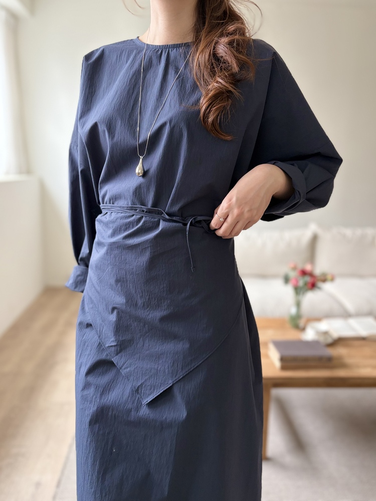 Wrap-Accent Dress (Navy)