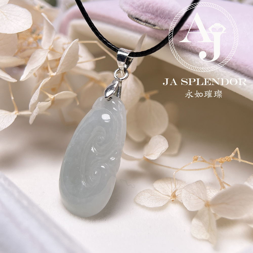 JN-1169 天然翡翠A玉  晴綠如意吉祥純銀吊墜
