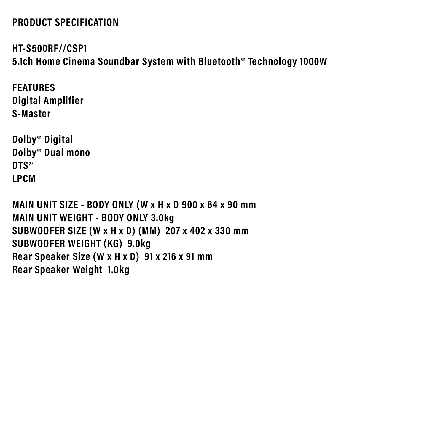 Sony 5.1ch Home Theatre Soundbar System (HT-S500RF)