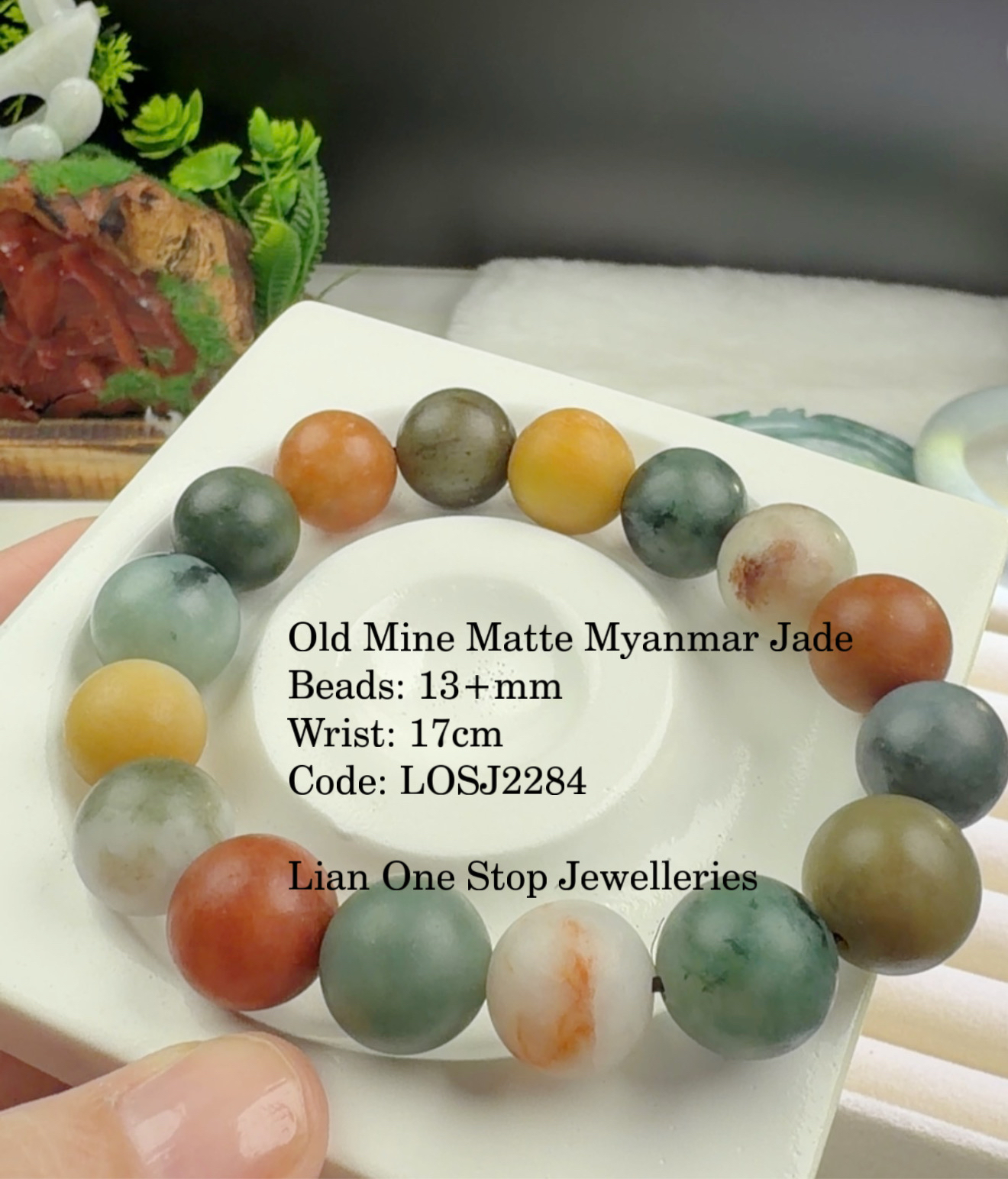 Code: LOSJ2284 Old Mine Matte Myanmar Jade 13+mm