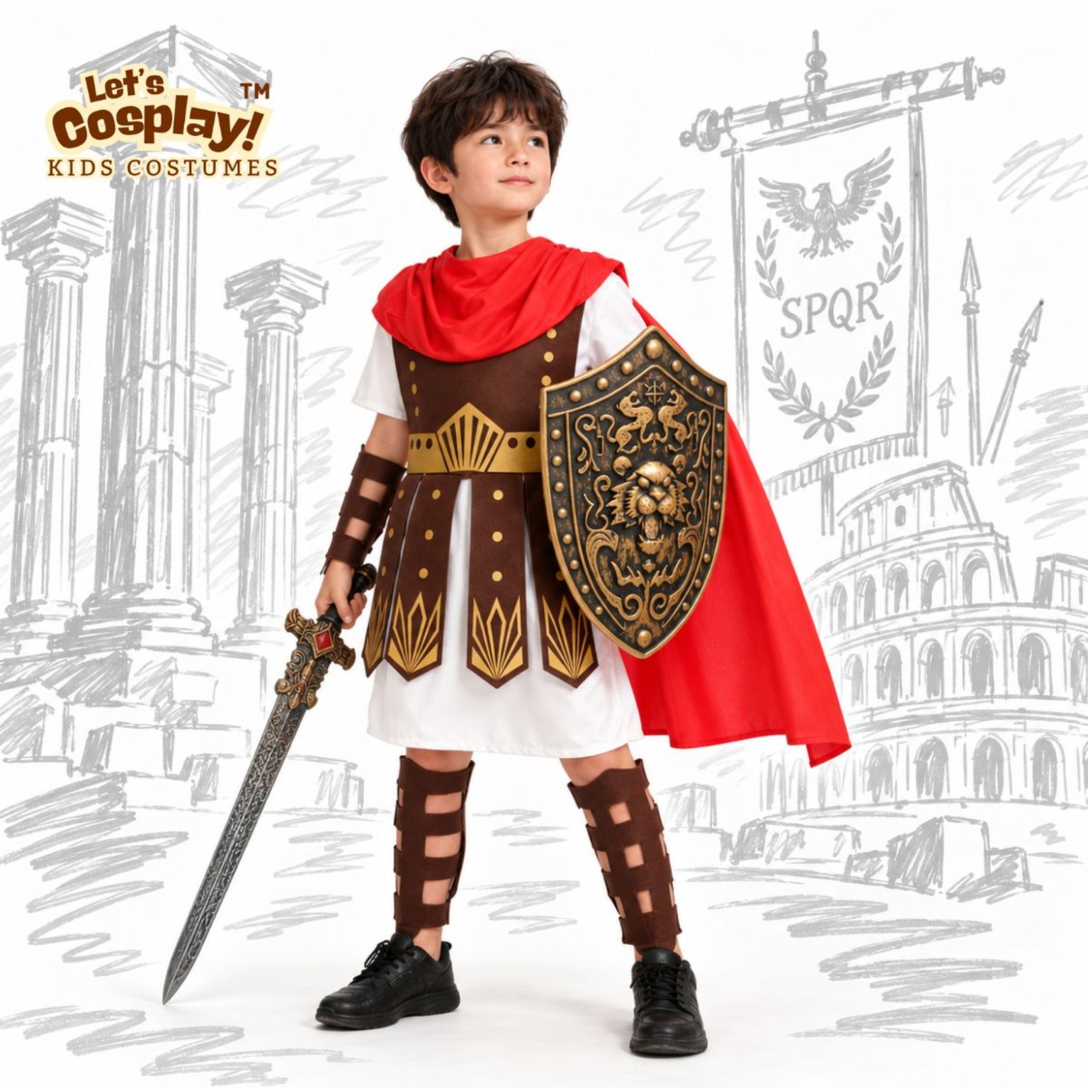 兒童羅馬勇士服裝 Roman Warrior Costume 劍盾角色扮演 International Day 萬聖節 Lets Cosplay COS1265
