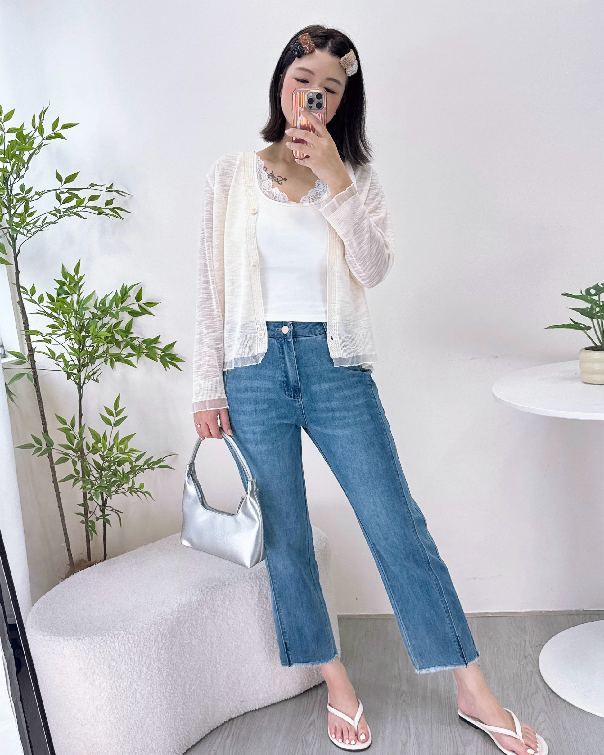 夏天超薄顯白淺藍九分牛仔褲