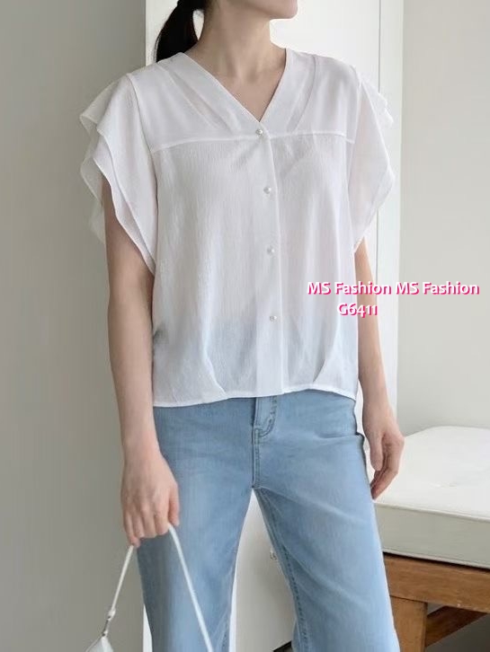 G6411 高質V領ruffle袖top
