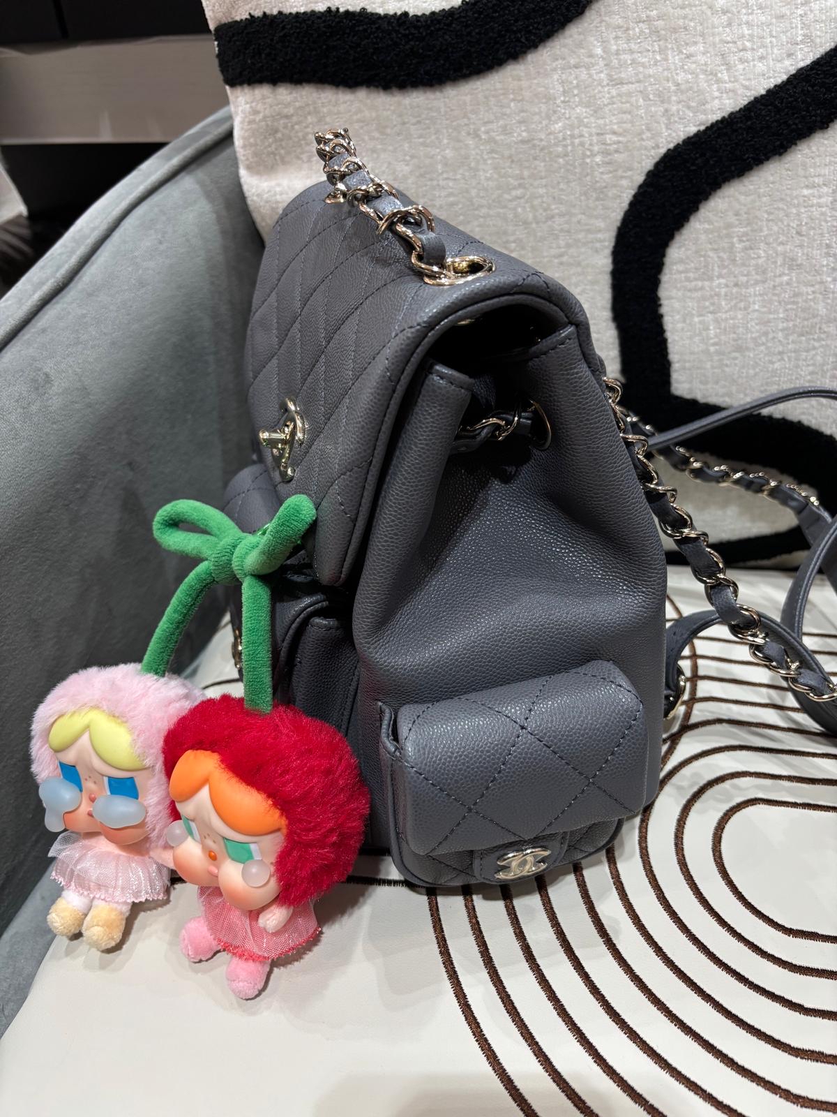 Chanel Duma Backpack AS4398 灰色荔枝牛皮 100%Authentic, 99%New ✅晶片✅Dust bag✅Box