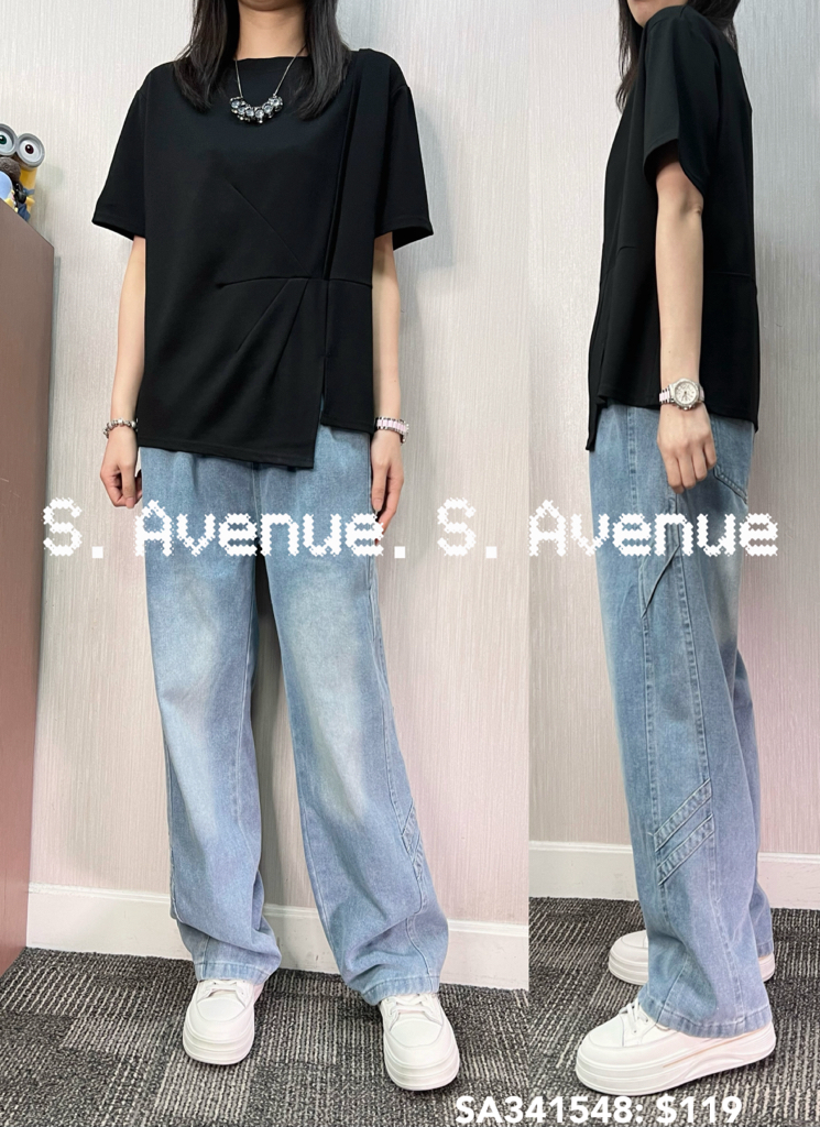 SA341548: 短袖淨色有撍有骨不規則腳tee