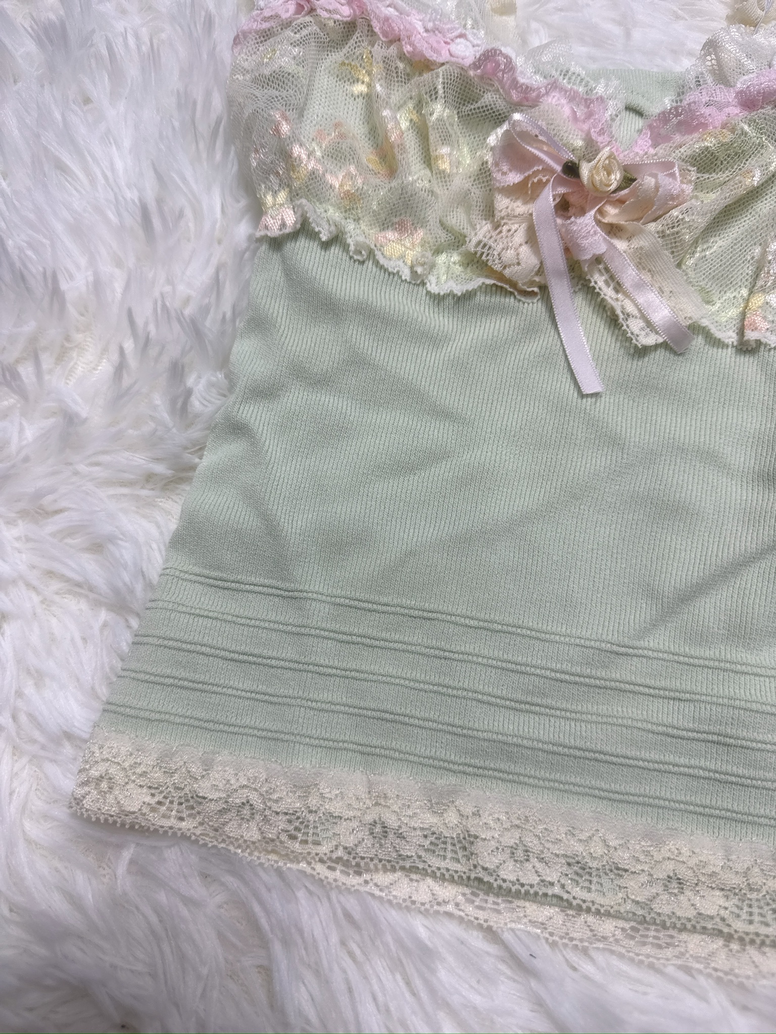 Soft Mint Balletcore Lace Rose Remade Camisole