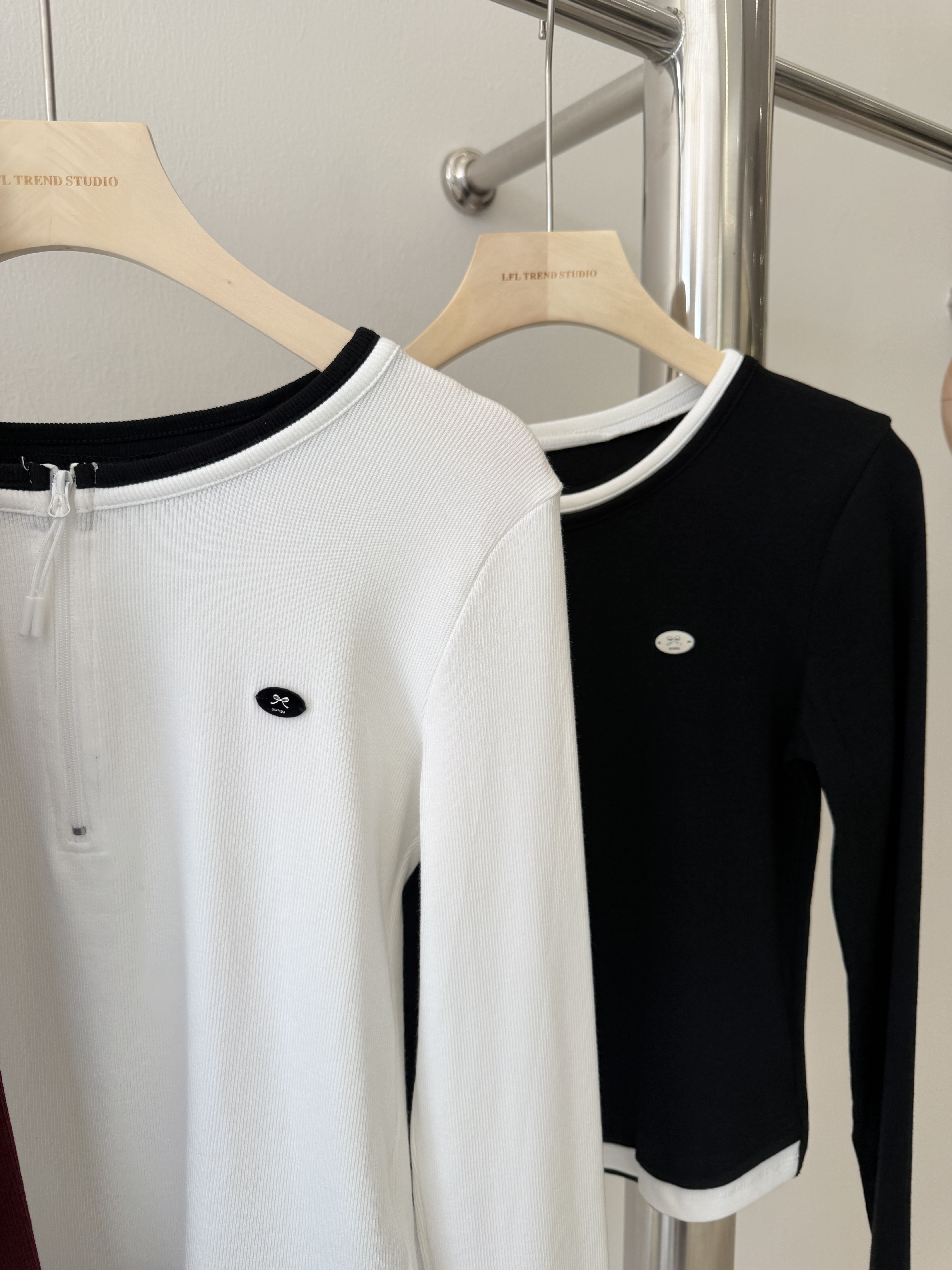 6569 爆款假两件半拉链长袖