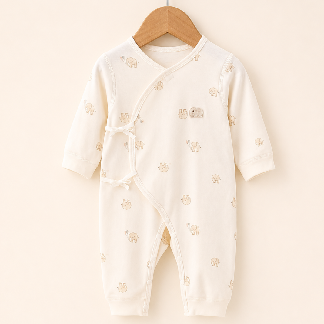 有機棉和尚袍 - 卡其小象 YB10039 Baby Kimono (Organic Cotton)