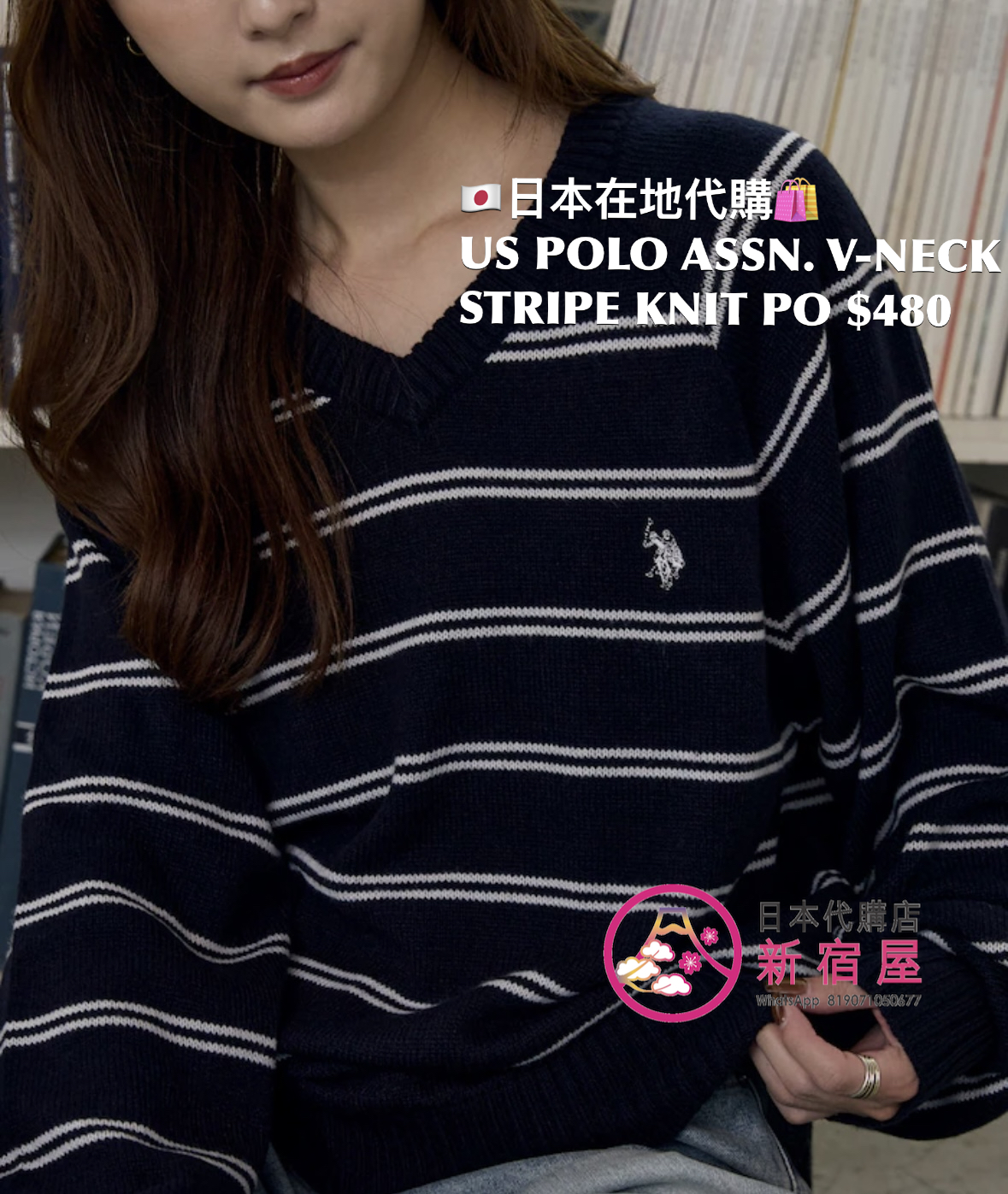 US POLO ASSN. 限定 V-NECK STRIPE KNIT PULLOVER 