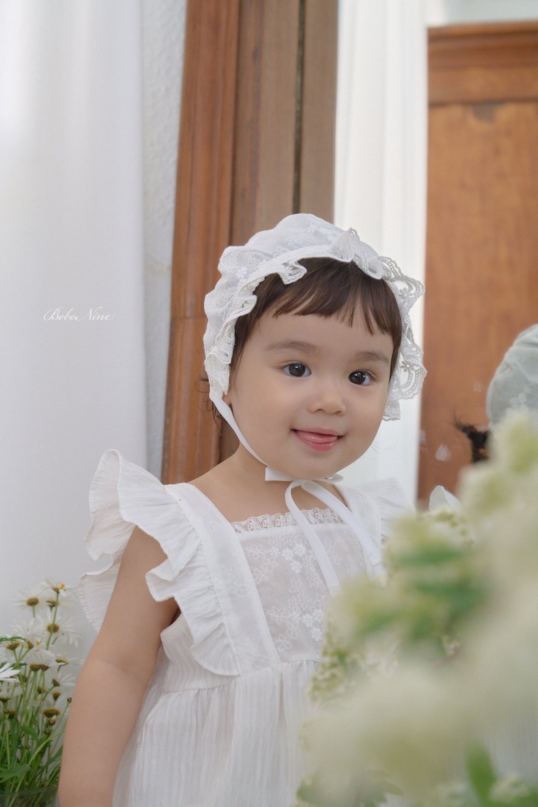 ☀️預訂 韓國直送☀️🇰🇷Bebeninie蕾絲花邊純棉嬰兒包耳帽