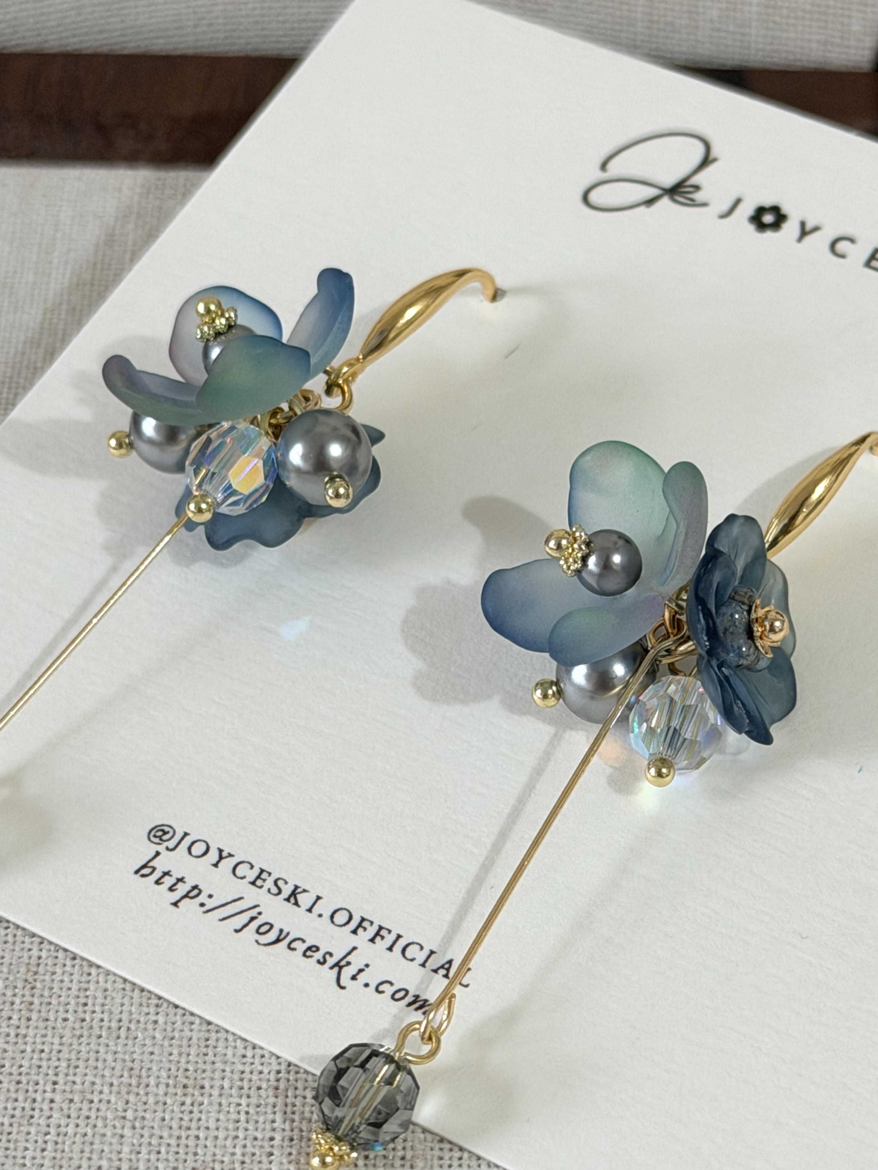 日本花語系列耳環/漸變藍花朵款