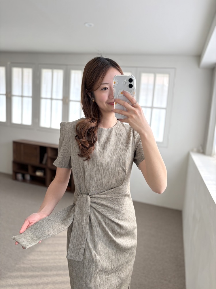 Elise Draped Slit Dress (Khaki)