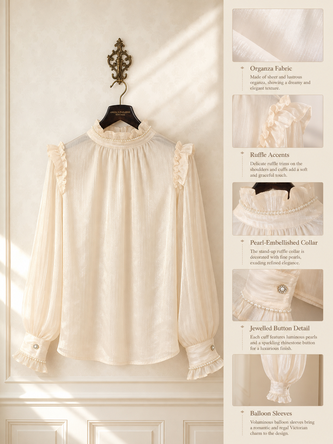 維多利亞輕甜公主綴珍珠襯衫 Victorian Sweet Princess Pearl-Embellished Blouse