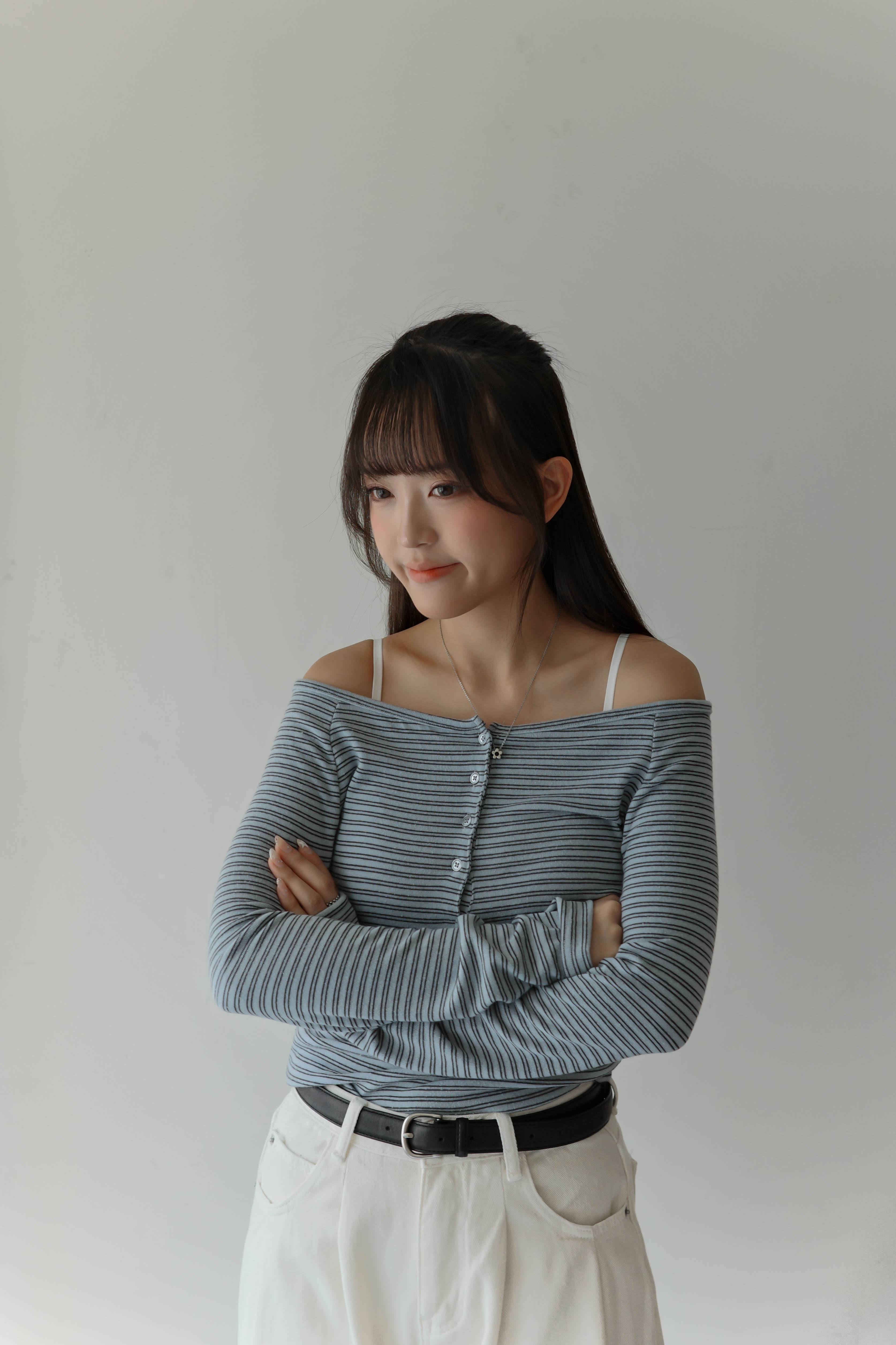 極Slim！船領幼間半排鈕修身上衣 (三色)