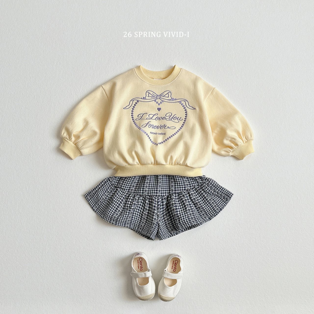 🌸預訂 韓國直送🌸🇰🇷VIVIDI三色永遠愛你心形刺繡泡泡袖喇叭褲上下套裝