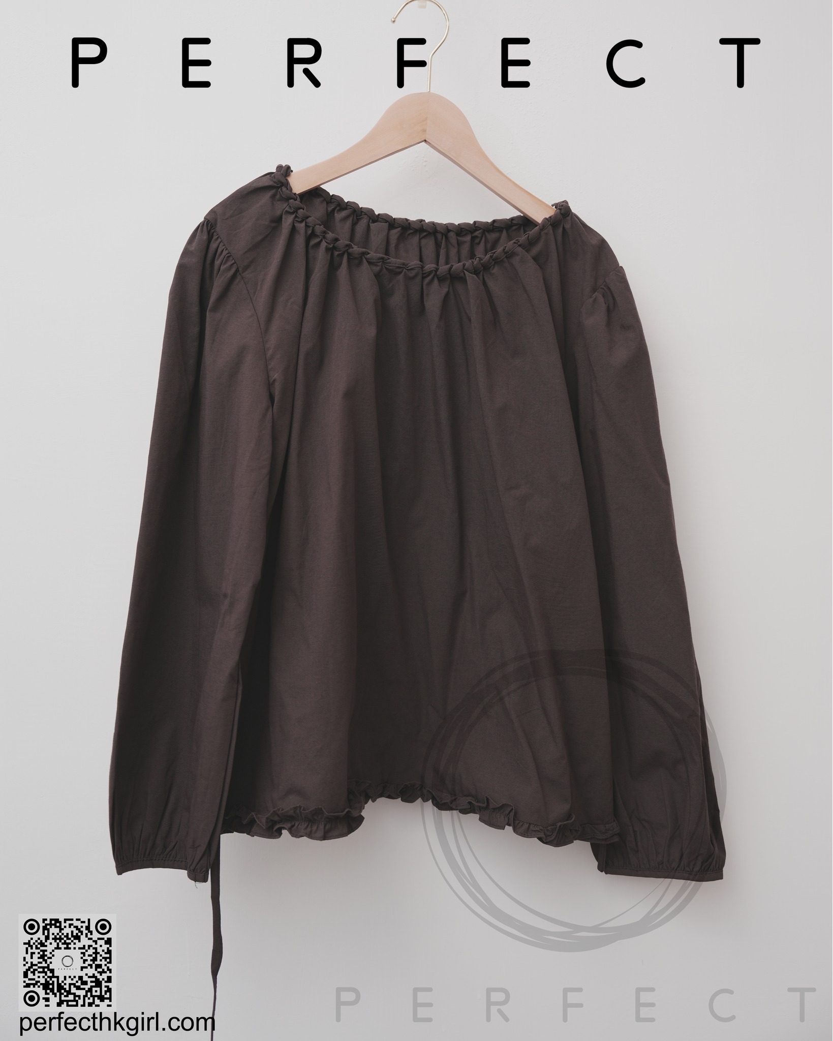 T0001_麻花領優雅上衣（朱古力啡）