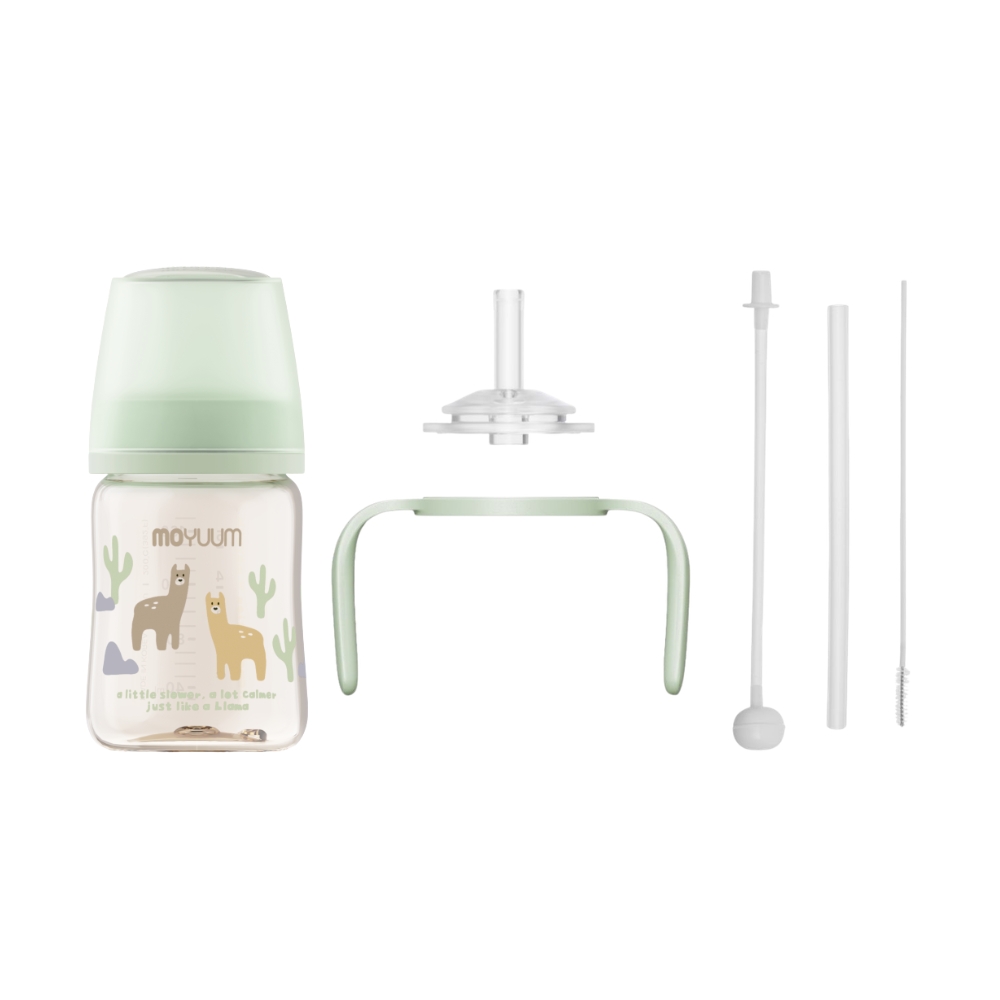Moyuum - PPSU 寬口防漲氣奶瓶170ml（草泥馬）+寬口奶瓶防漏學習吸管套裝(綠色)_MY258_SET