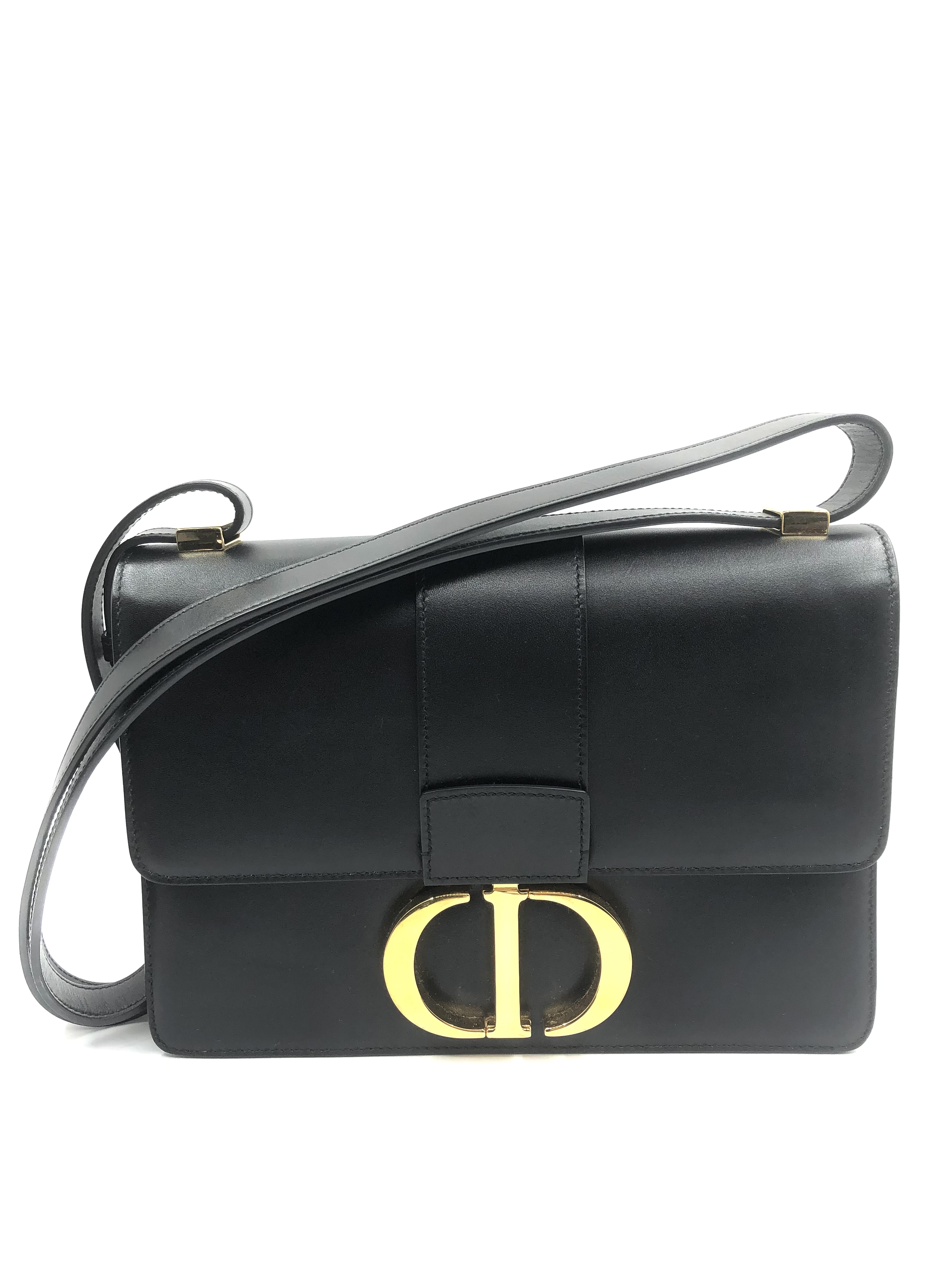 Pre-owned DIOR Montaigne Bag Black Box Calfskin