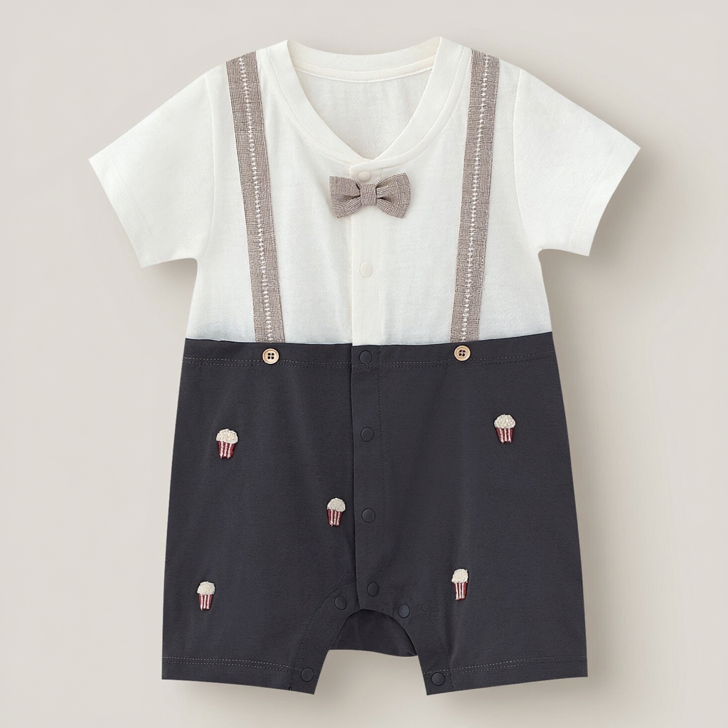 開胸哈衣 - 卡其吊帶 B212437 Baby Front-Opening Bodysuit