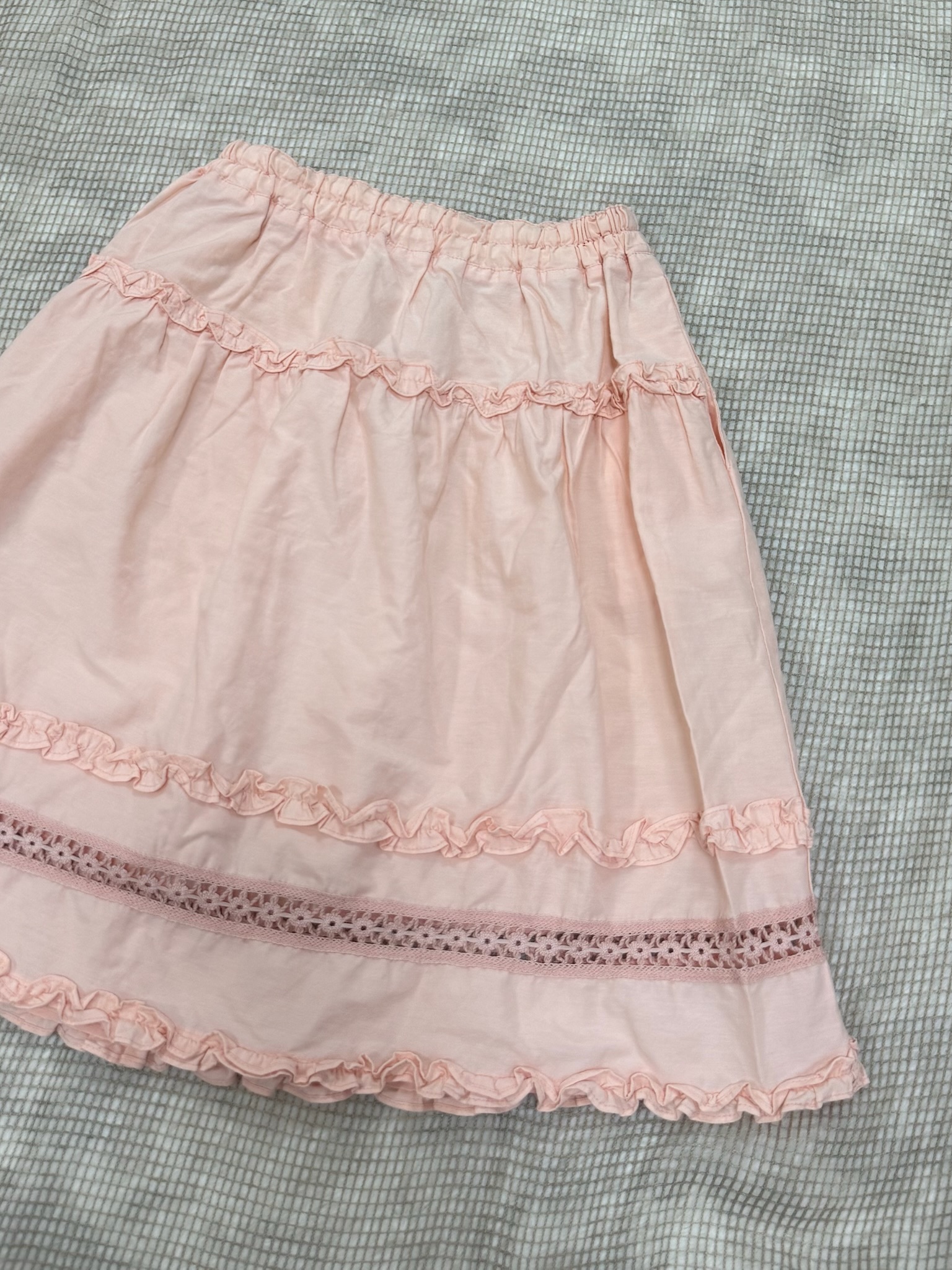Pink A-Line Ruffled Cotton Skirt