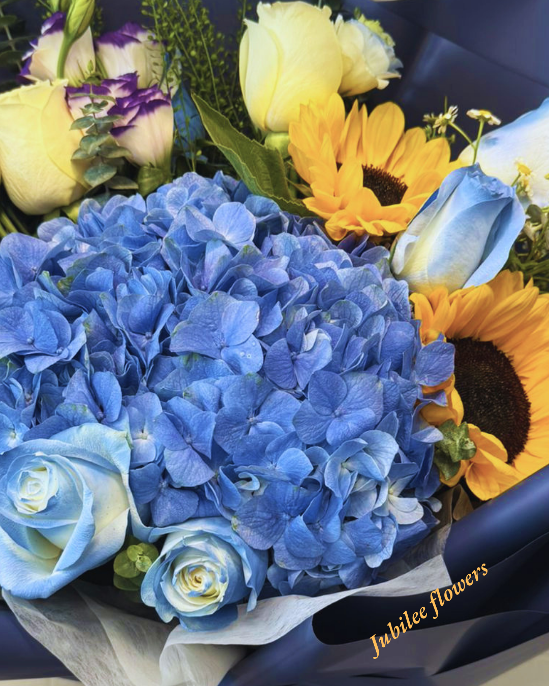 🌻向日葵 x 藍色繡球 花束