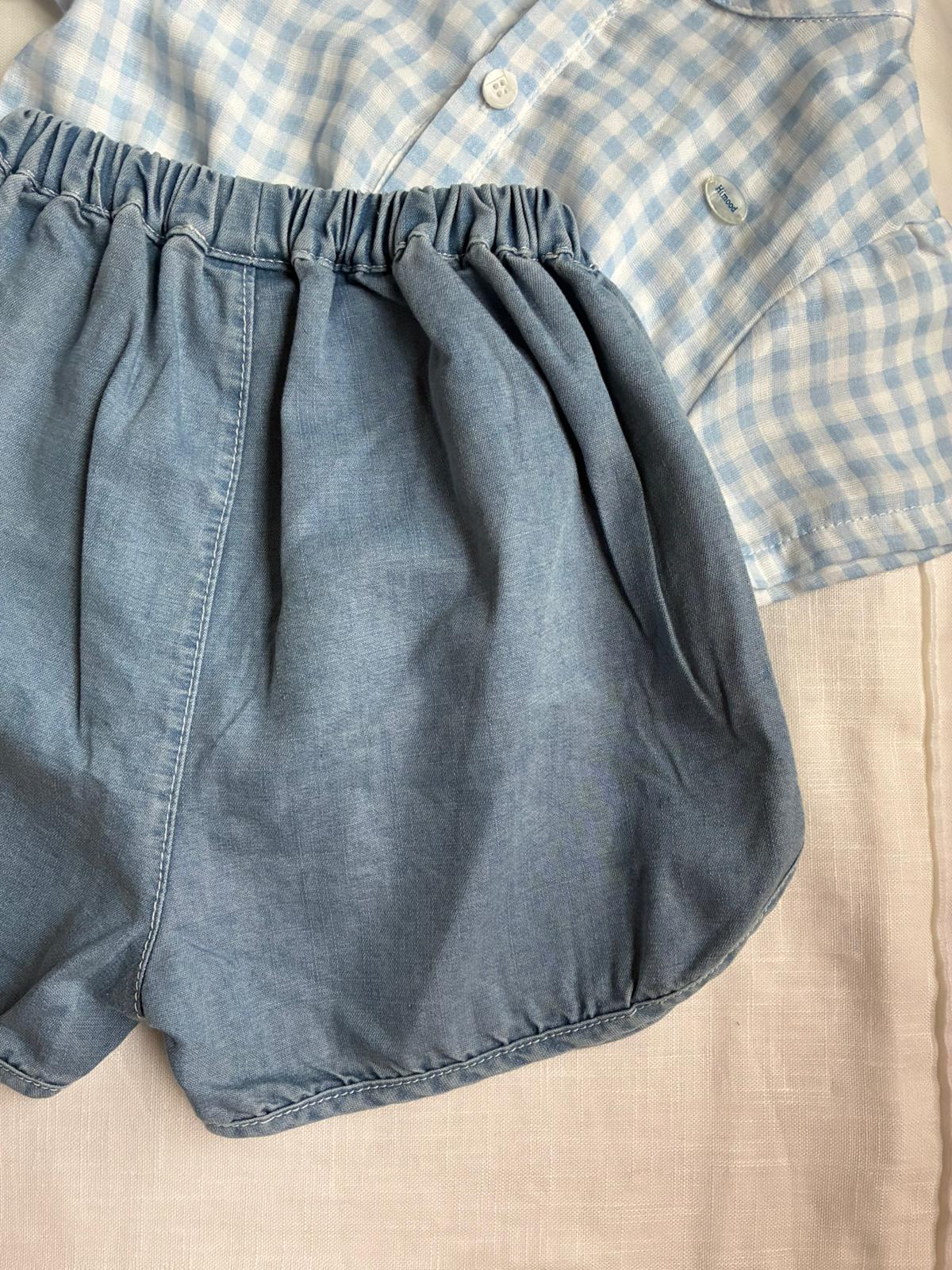 淺藍色運動剪裁牛仔短褲MHY2698