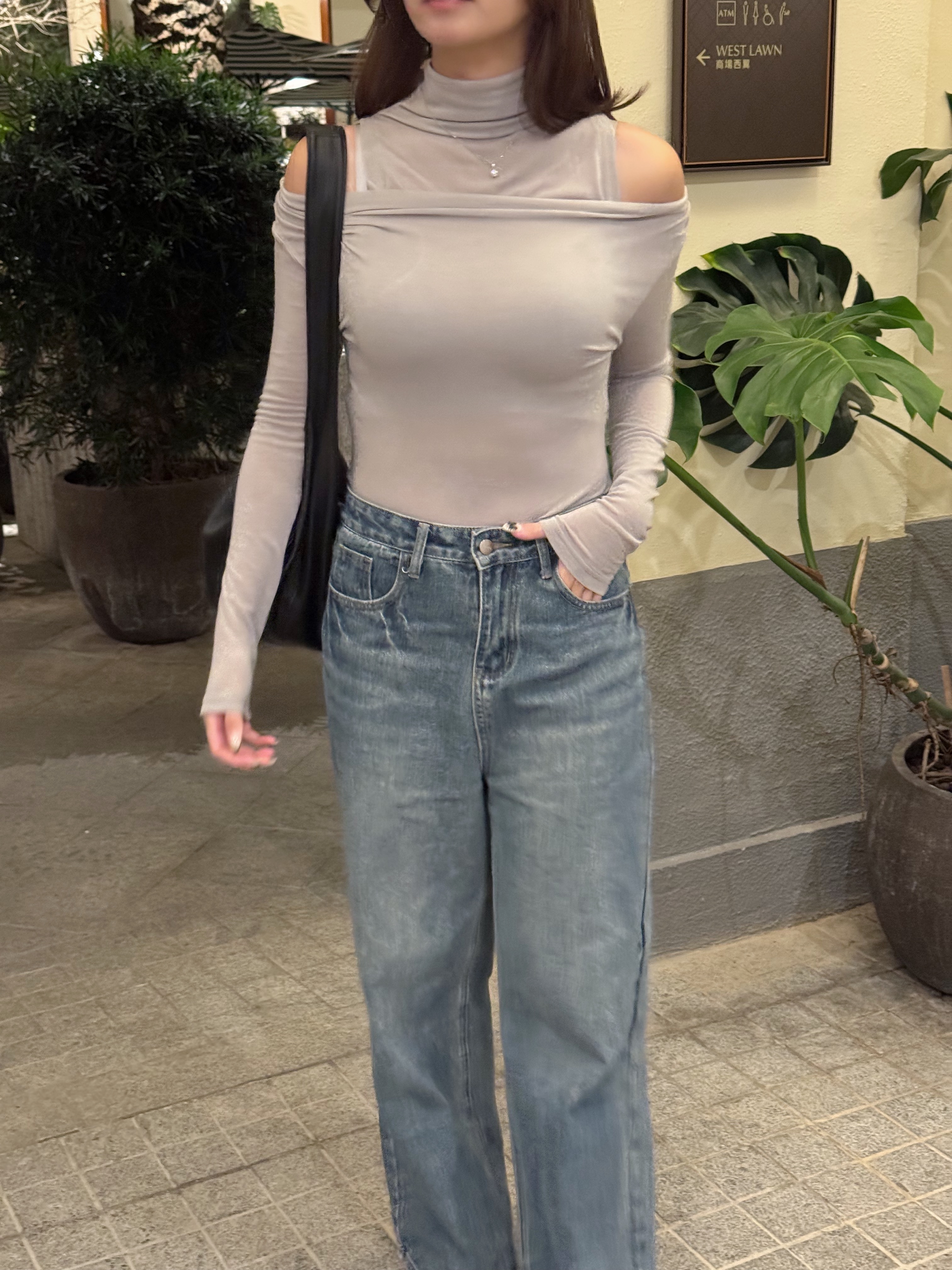 韓系高領露膊長袖上衣(三色入)