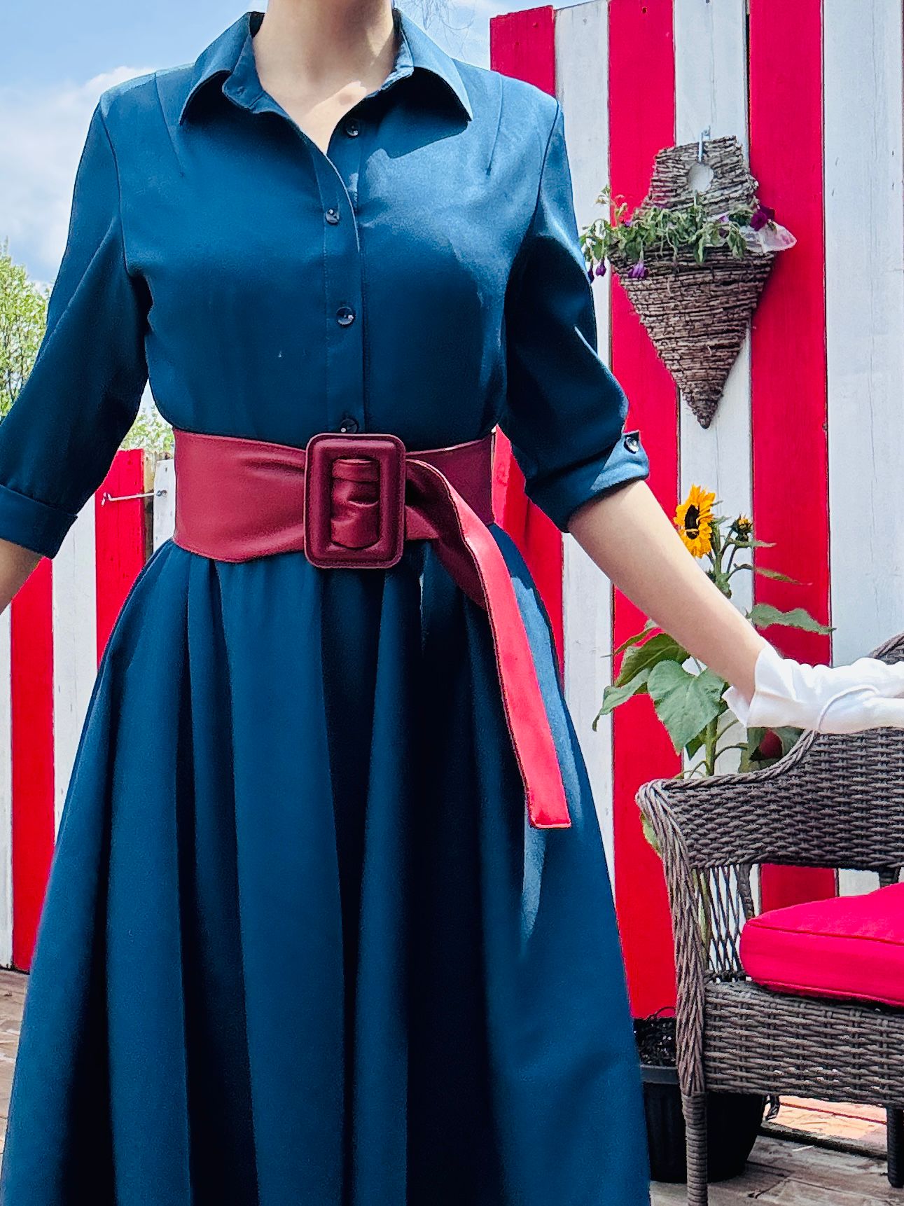 (Custom-Made) Midnight Heirloom Shirtdress with Vintage Buttons and Belt (FM237)