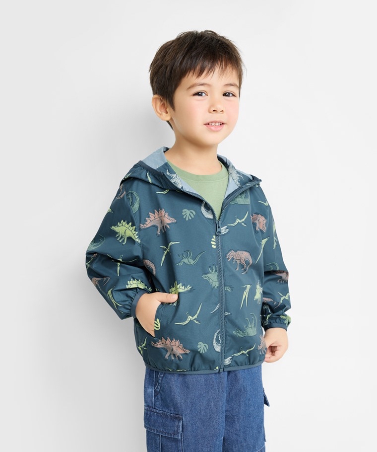 💚預訂 台灣直送💚兩色恐龍滿印抗UV輕型連帽風衣外套