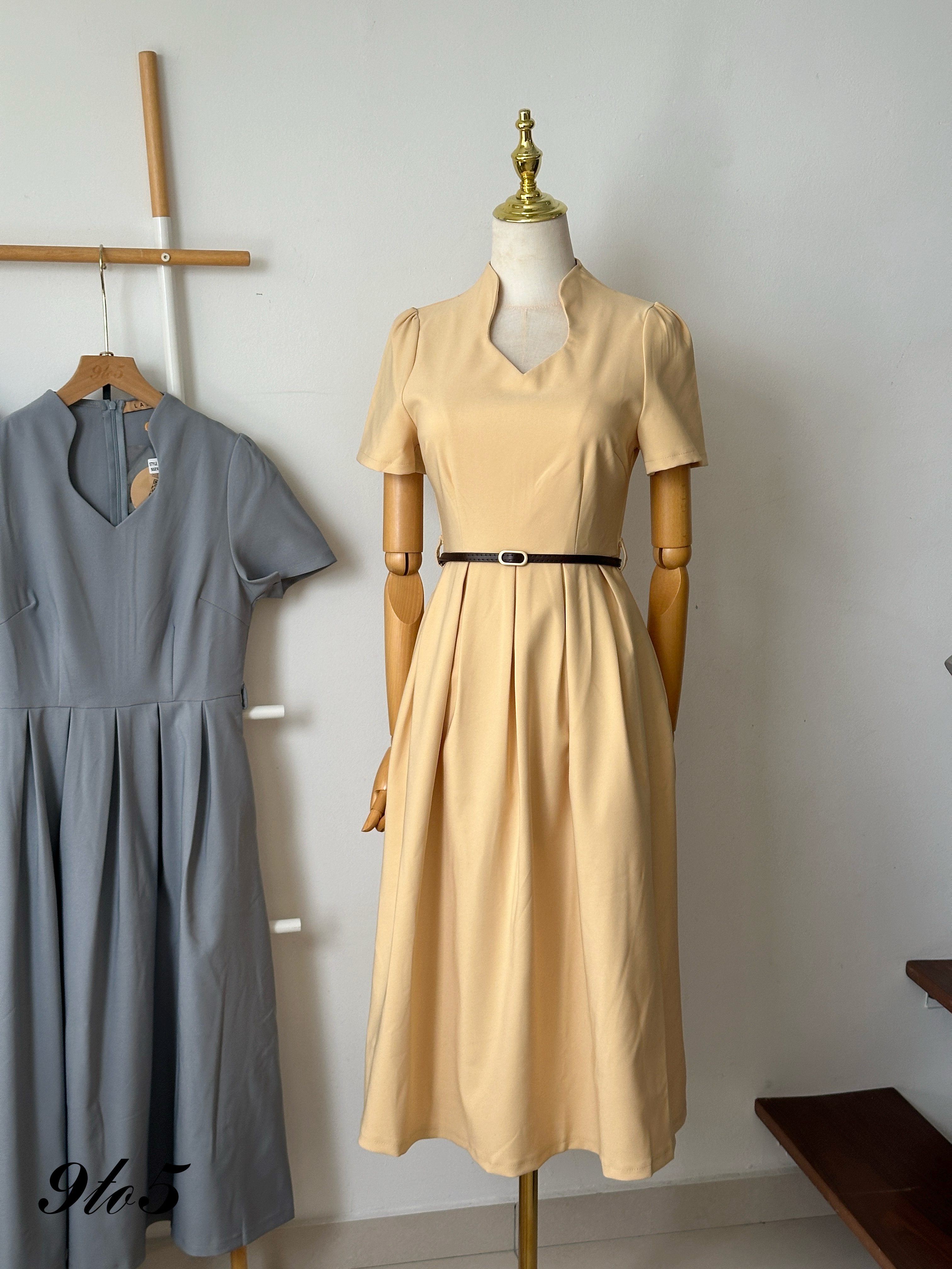 D2356 Diamond Neck Dress - 3 Colors 
