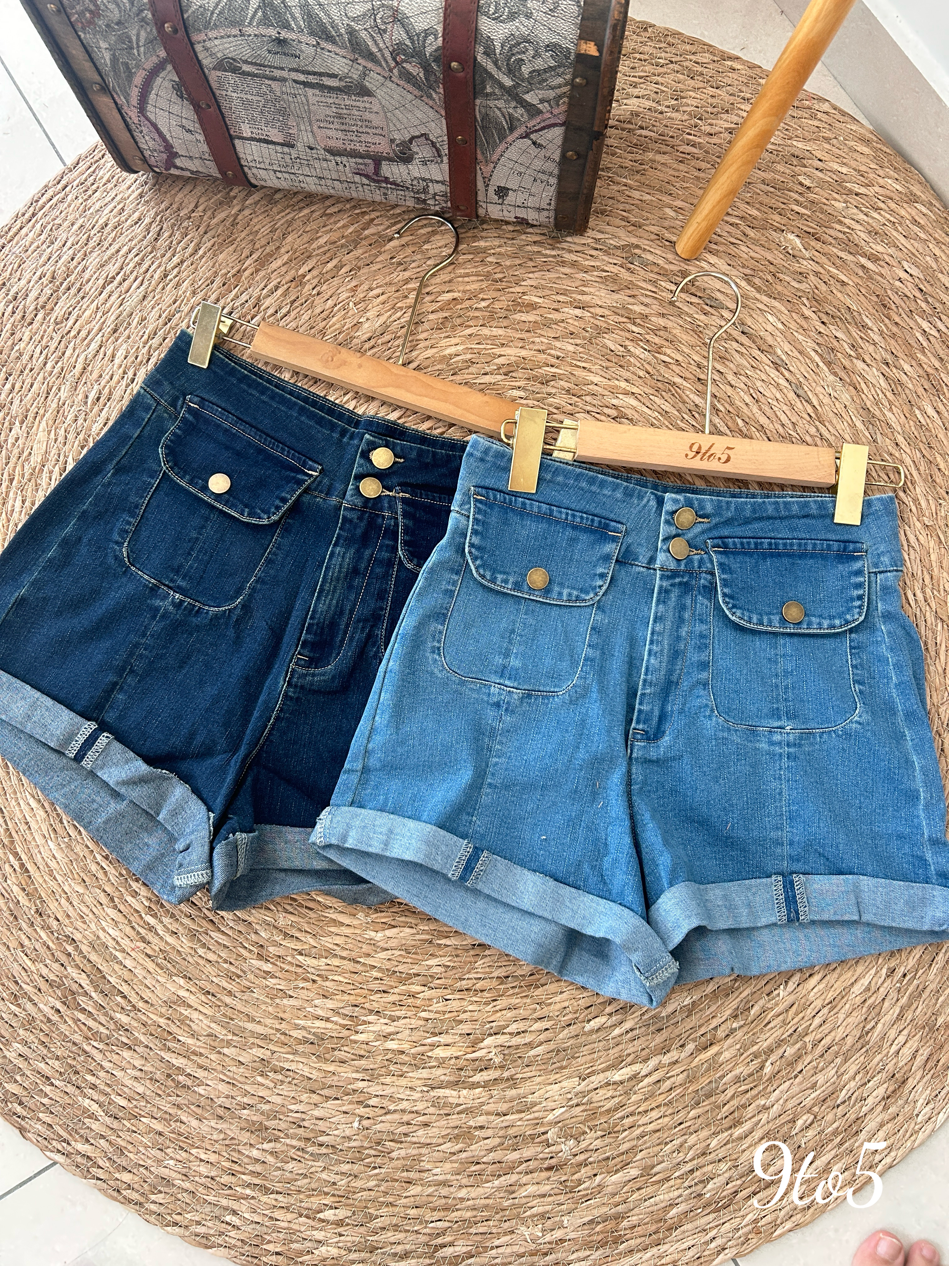 S1772 Denim Short Pants - Dark Blue & Light Blue