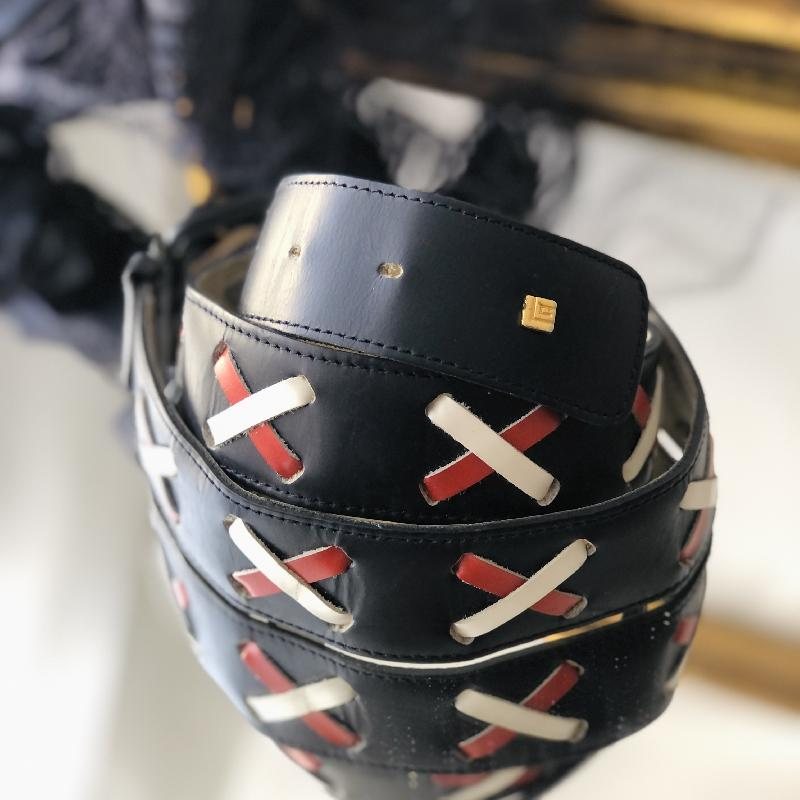 Vintage French Designer Guy Laroche Paris Blue/Red/White Cross Pattern BeltMT600
