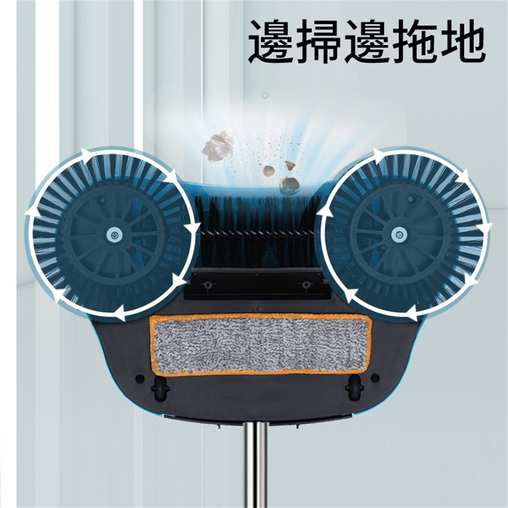 多功能手推式懶人掃地機 掃地 拖地 二合一 吸塵器手動掃地機 藍色 [平行進口] HK2689