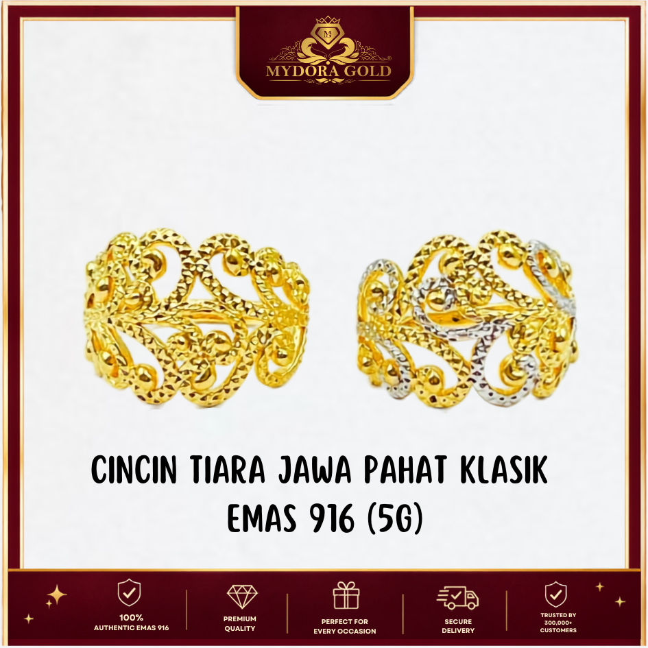 MYDORA Cincin Tiara Jawa Pahat Klasik (5G) l EMAS 916/22K
