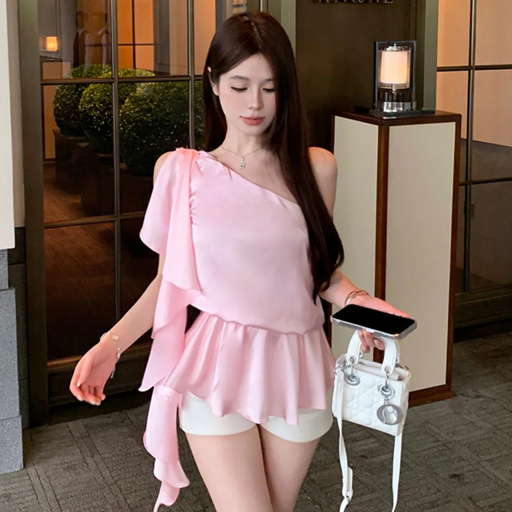 絲質斜肩千金風上衣