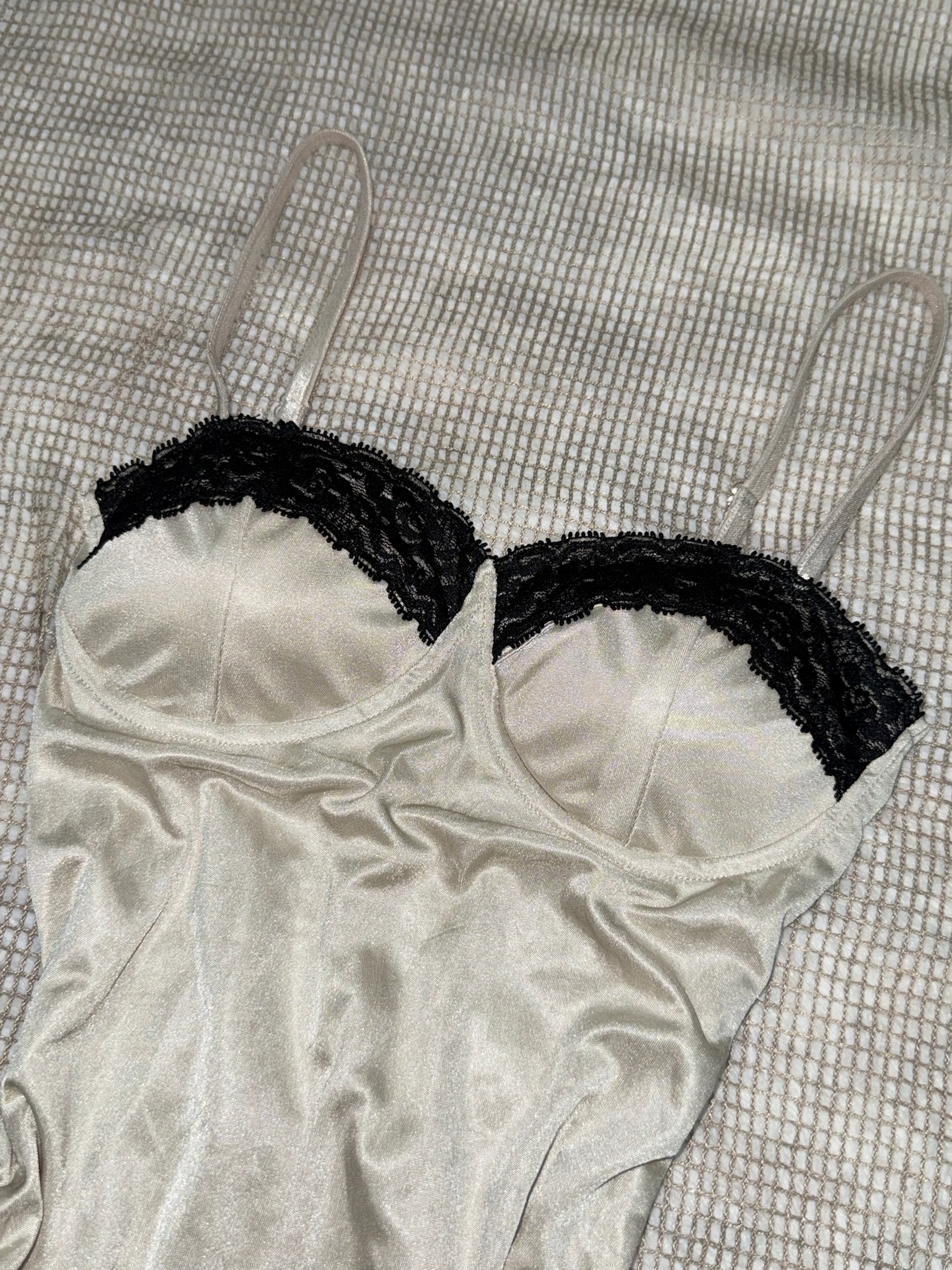 Satin Bustier Cami with Lace Trim and Ruched Sides