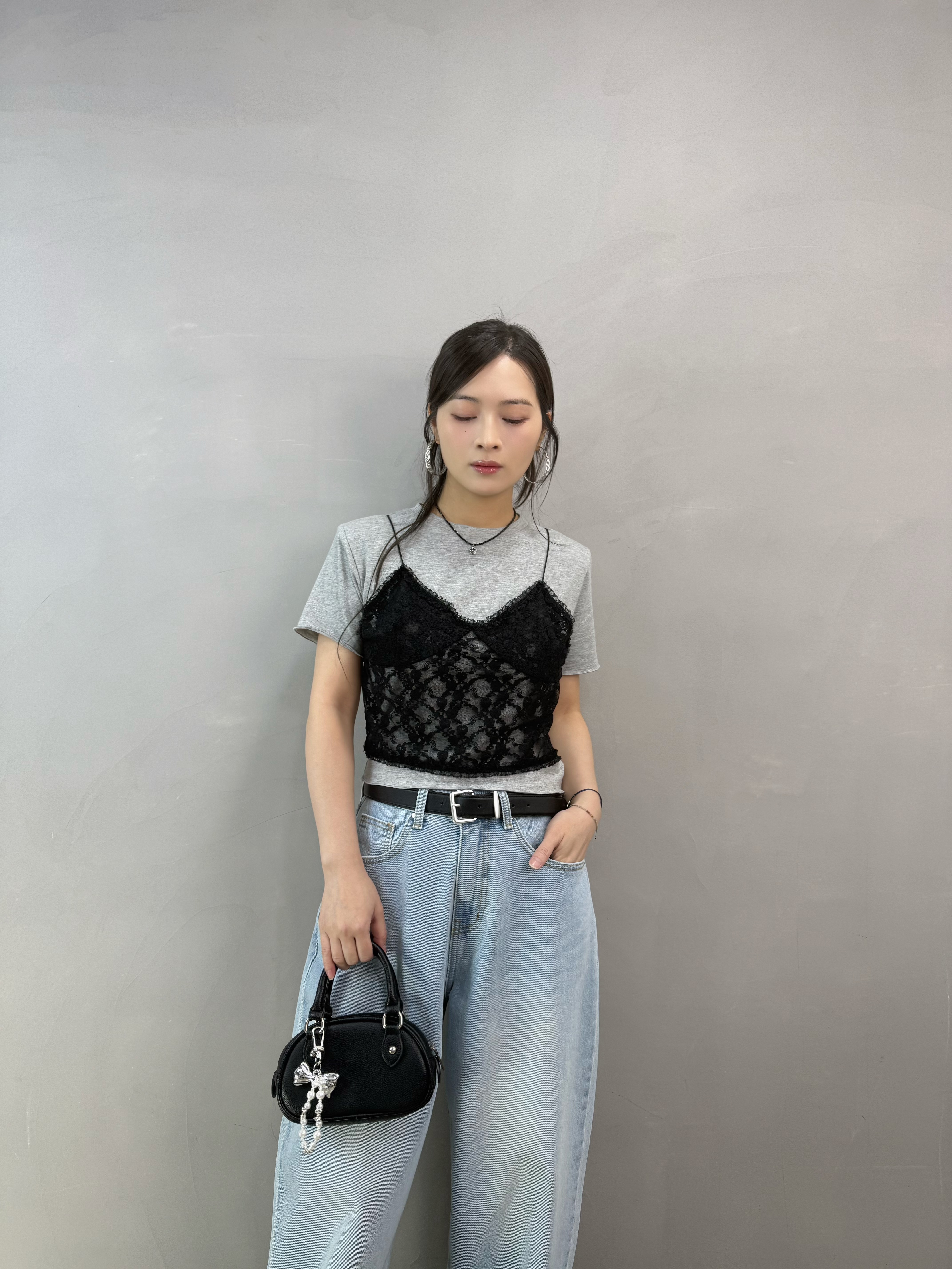 C13 假兩件Lace棉Tee
