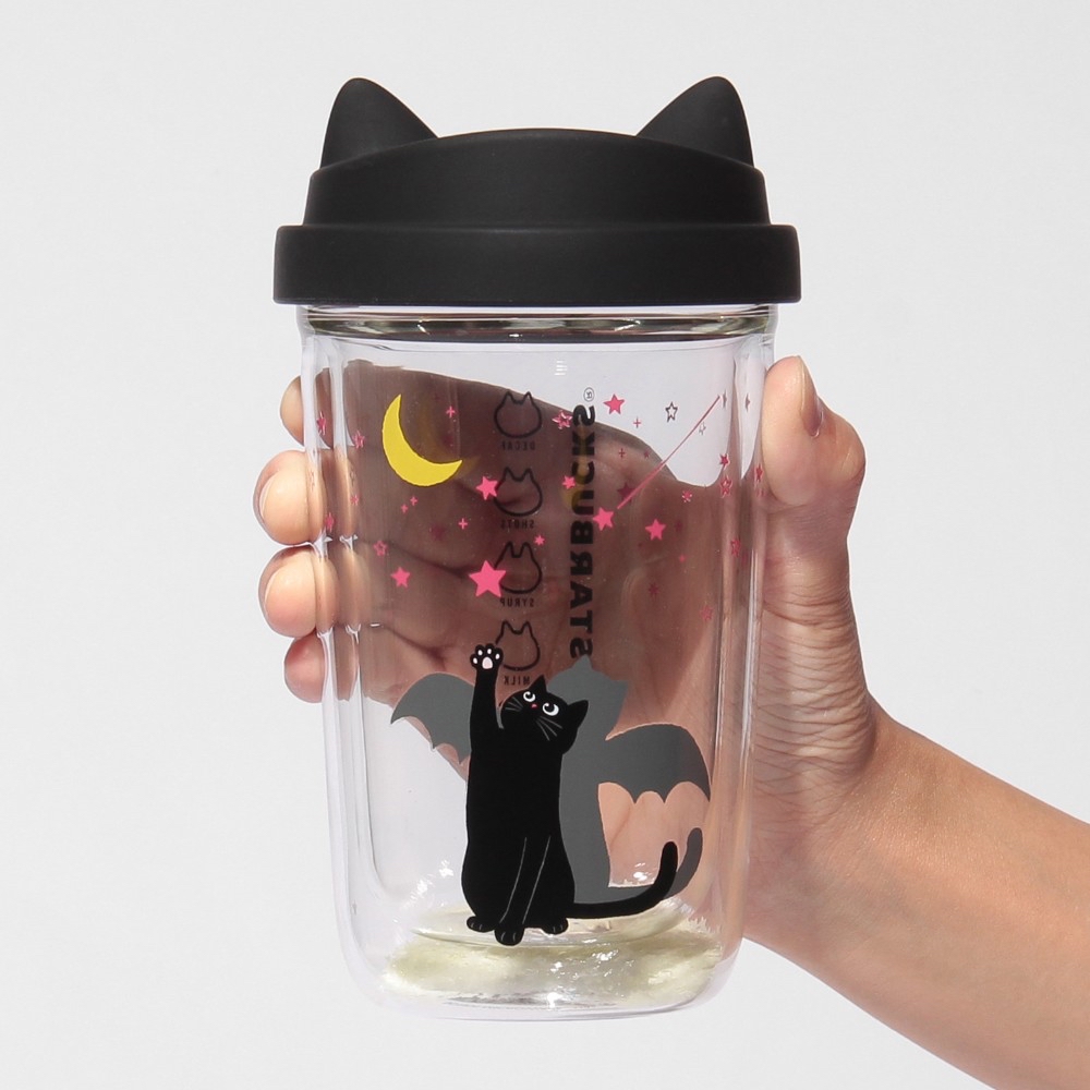 🎀【預訂】Starbucks JP MOON LIGHT HALLOWEEN 貓咪夜光雙層隔熱玻璃杯 355ml