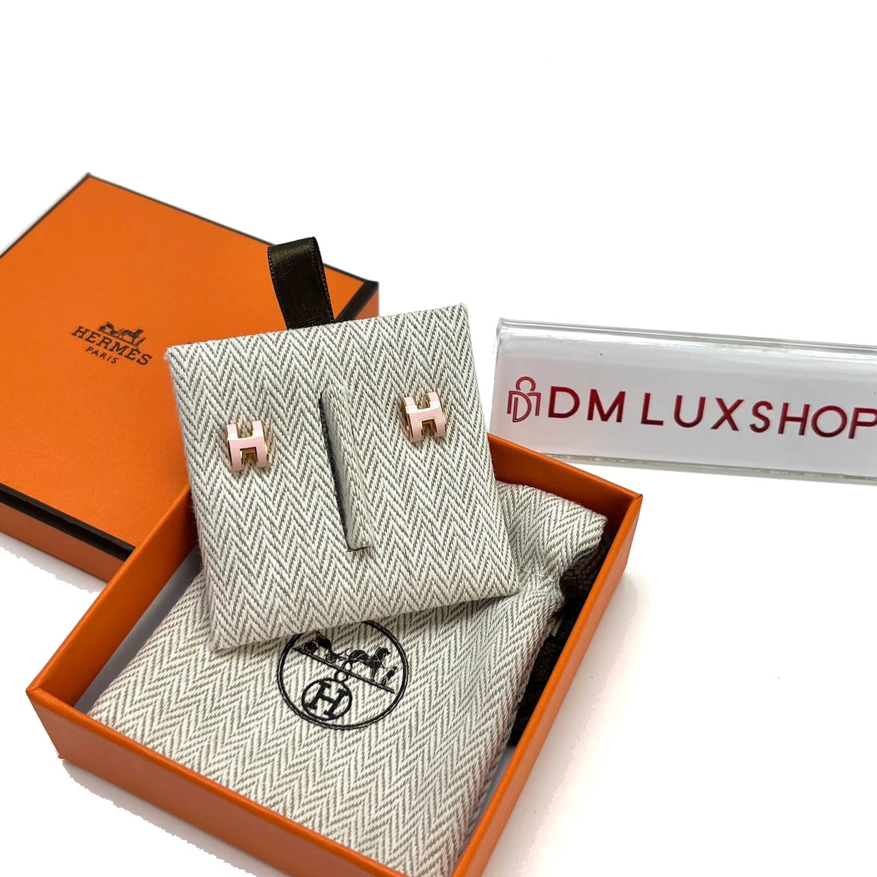 Hermes Rose Dragee Pop H Earrings RGHW