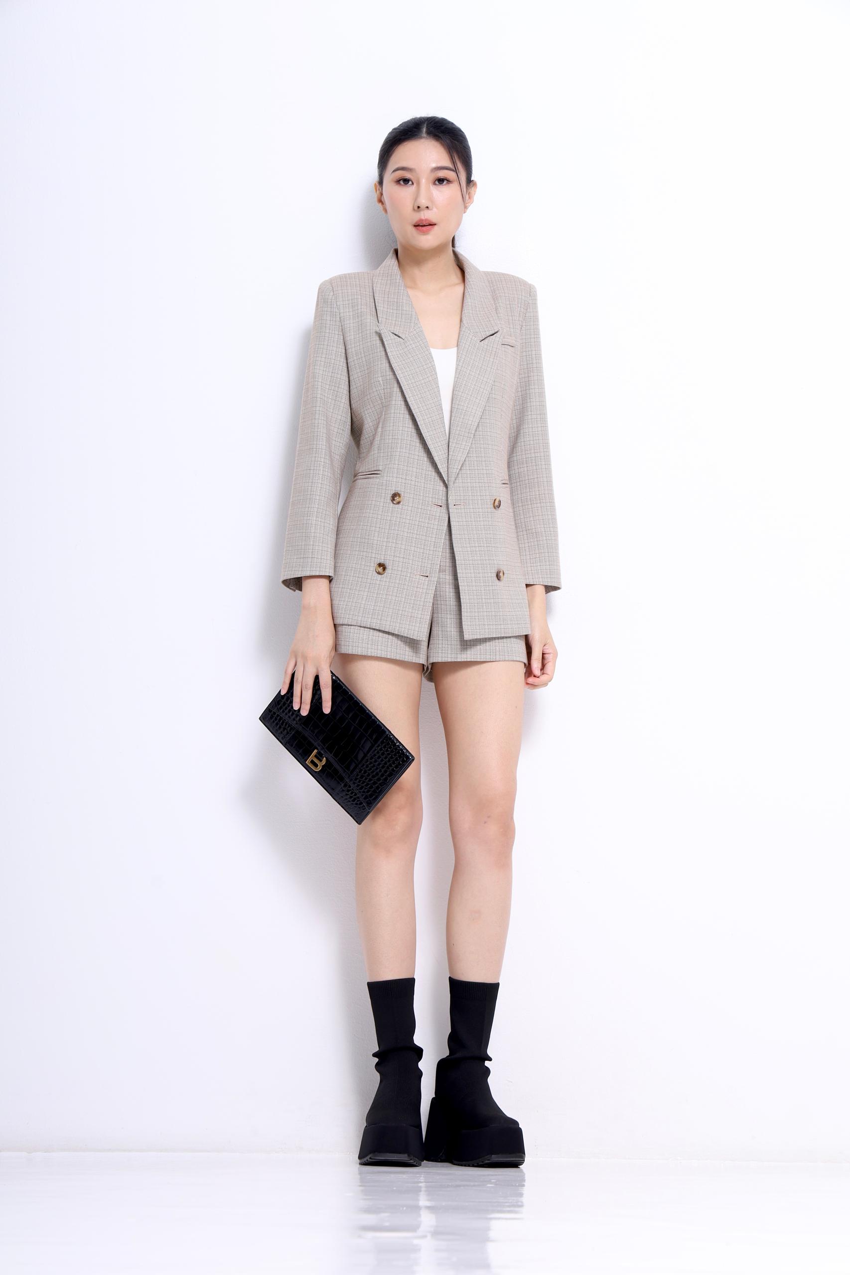 CB2722 PATTERNED MID LONG BLAZER JACKET