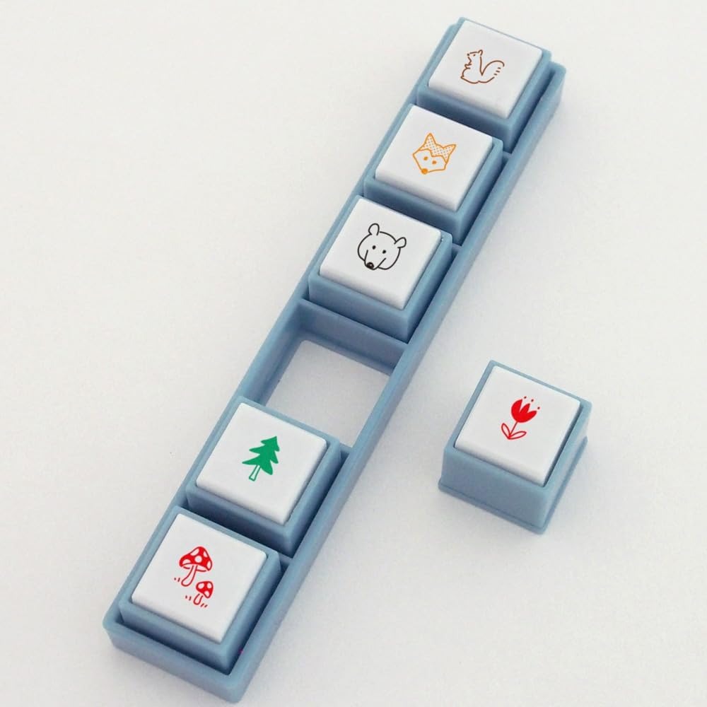 現貨｜森林夥伴圖案 KODOMO NO KAO Pochitto Pick! 按壓式6連印章 (1802-012) 