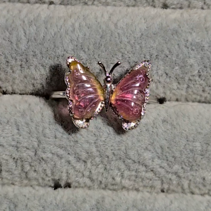 Candy tourmaline butterfly ring, adjustable sterling silver (B) - TR279