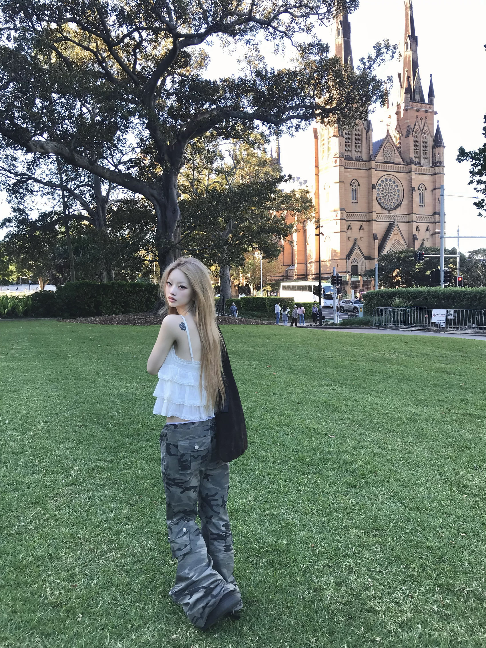 Camo Low-Rise Flare Cargo Pants