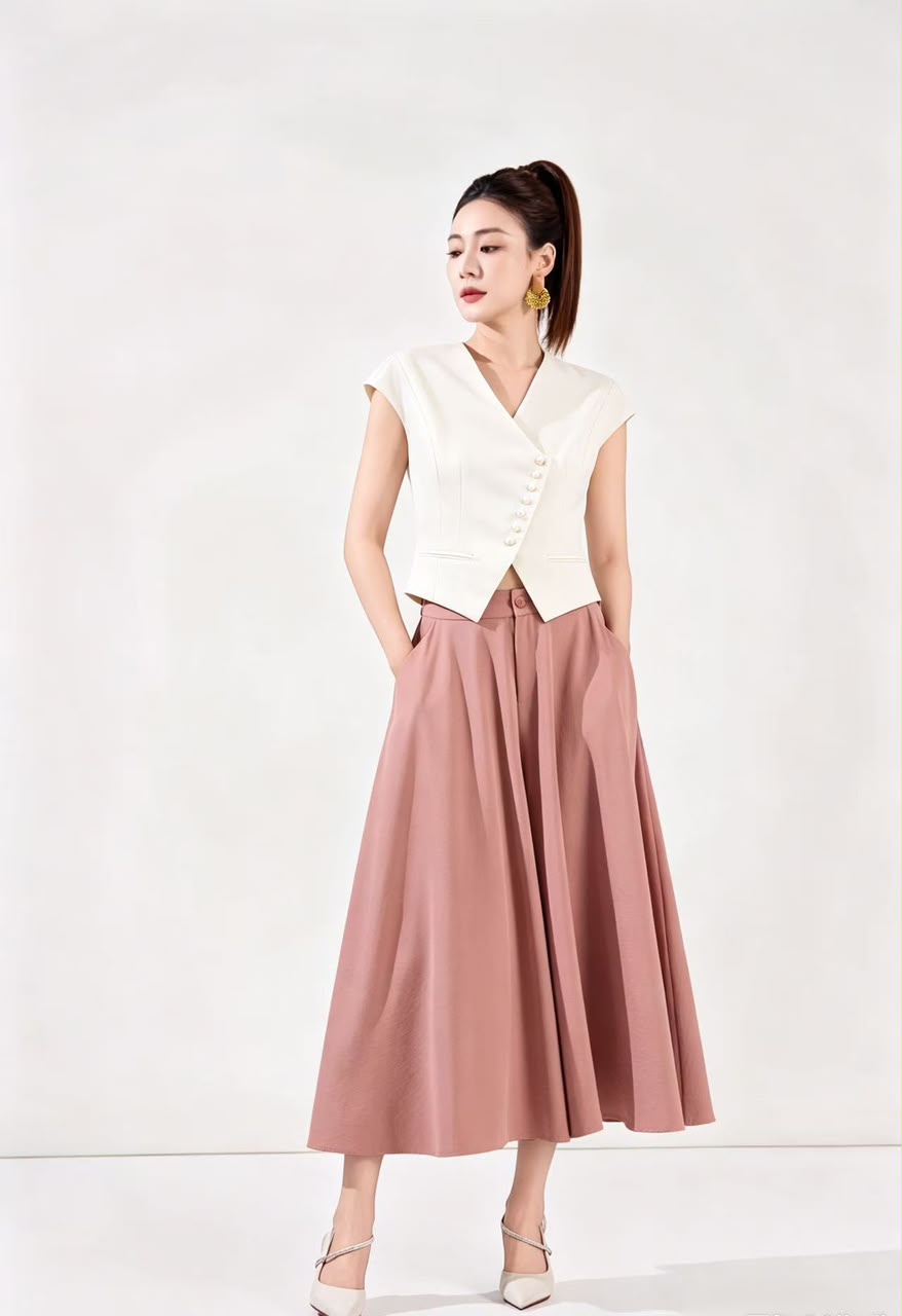 10141363 Asymmetrical Button Tailored Vest Top